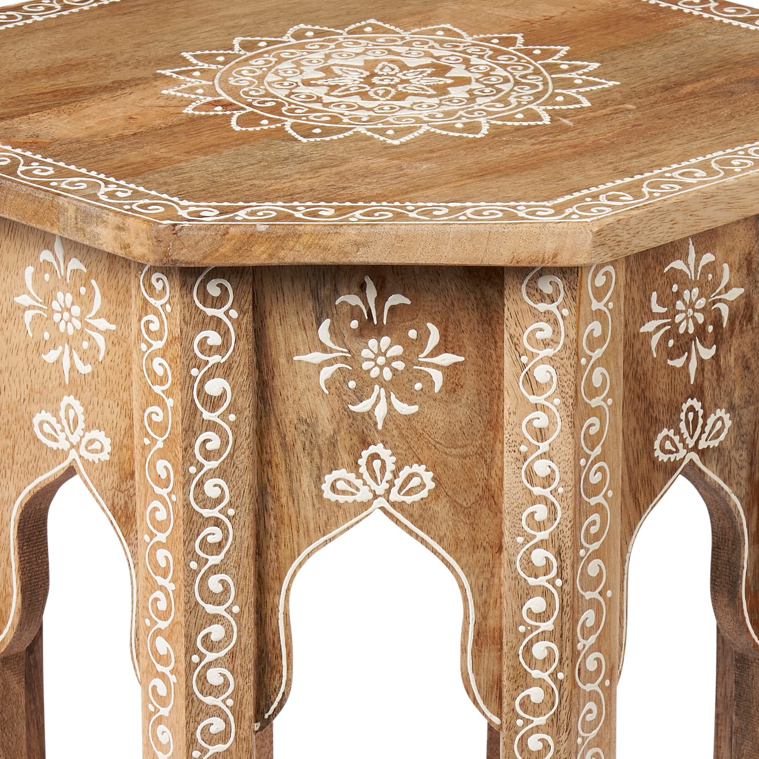 Table D'appoint Vintage En Bois De Manguier 'Acheron' | Tabouret Fleur, Soucoupe Pot, Table Basse | Sculptée Main, 35 X 35 X 20 Cm | Style Oriental, Bohème - 4