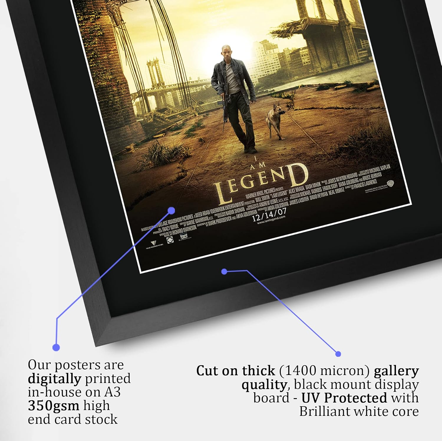 HWC Trading I Am Legend Movie Poster Will Smith Signed 16 x 12 inch Framed Gift Printed Autograph Film Print Photo Picture Display - 16" x 12" Framed