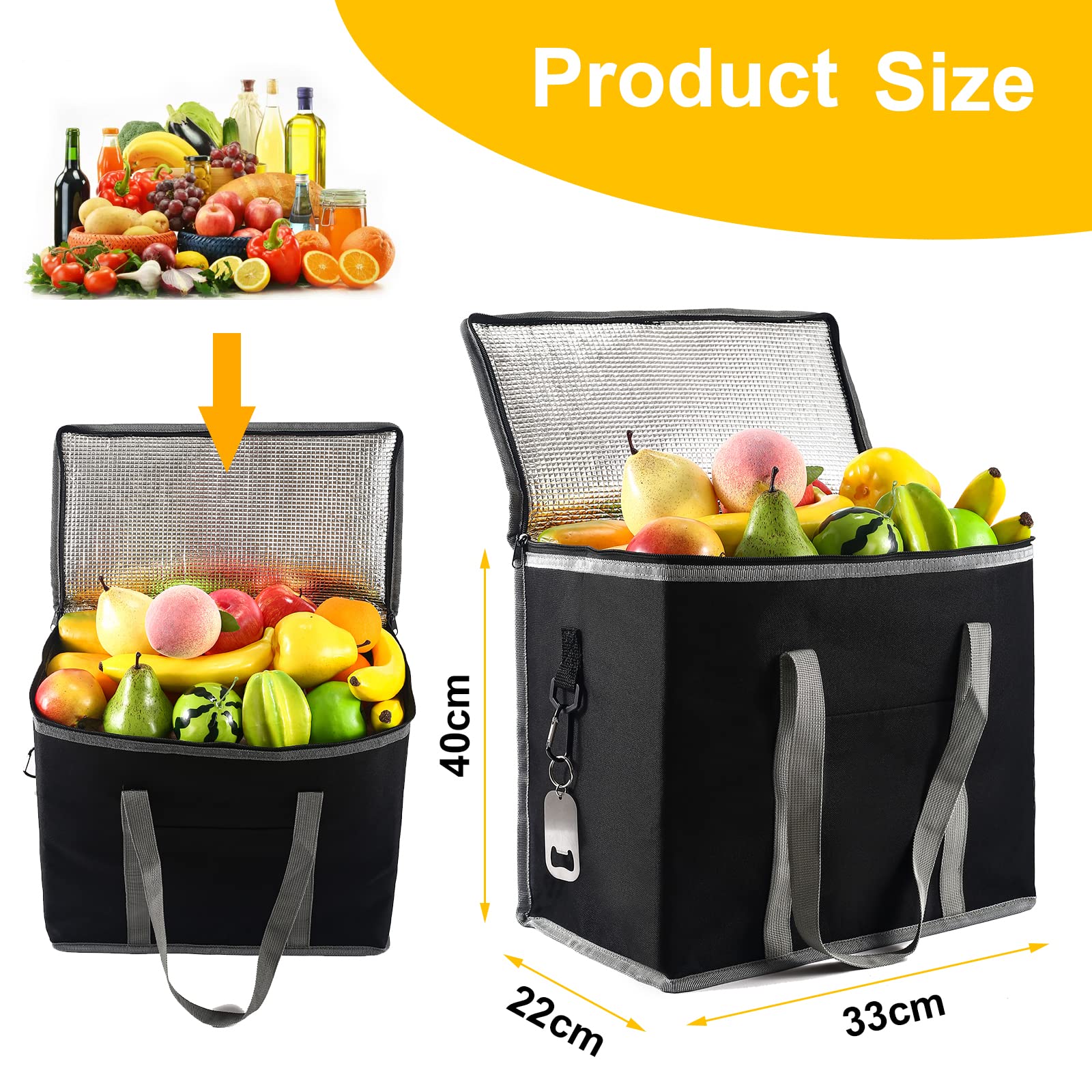 SFBSFL Cool Bag,Large Insulated Lunch Box Soft-Sided Cooling Bag Water-Resistant Leakproof for Picnic Camping BBQ Beach Outdoor (Black) - Image 2