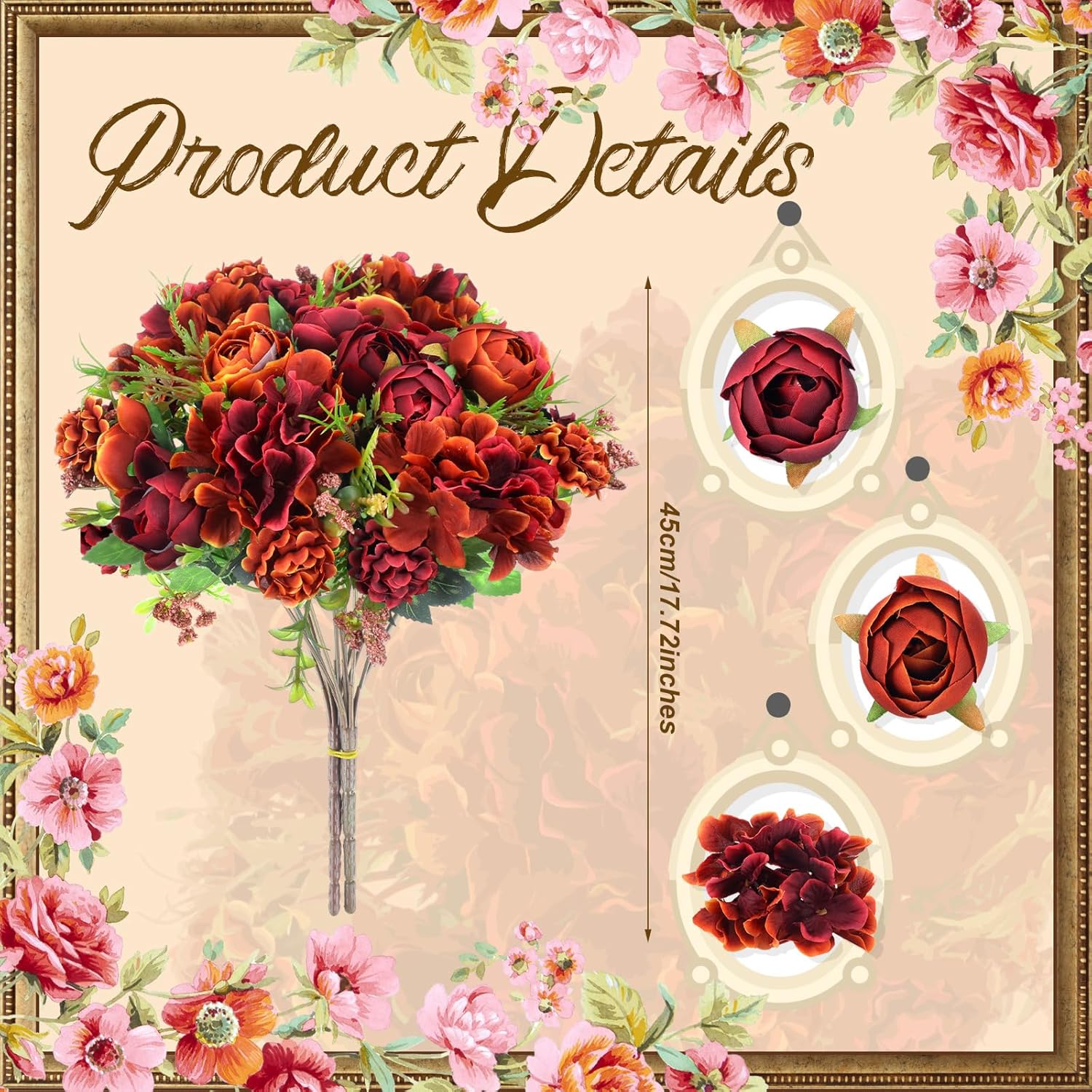 XunYee 12 Bundles Artificial Flowers Bulk Burnt Terracotta Flowers Fake Silk Roses Bouquets Realistic Florals Arrangements Decor for Christmas Outdoor Wedding Table Centerpieces (Orange) - Image 2