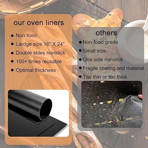 Miniatura 3 de Paquete de 6 forros de horno para la parte inferior del horno, tapetes de horno grandes y resistentes de 15.75 x 23.6 pulgadas, antiadherentes,