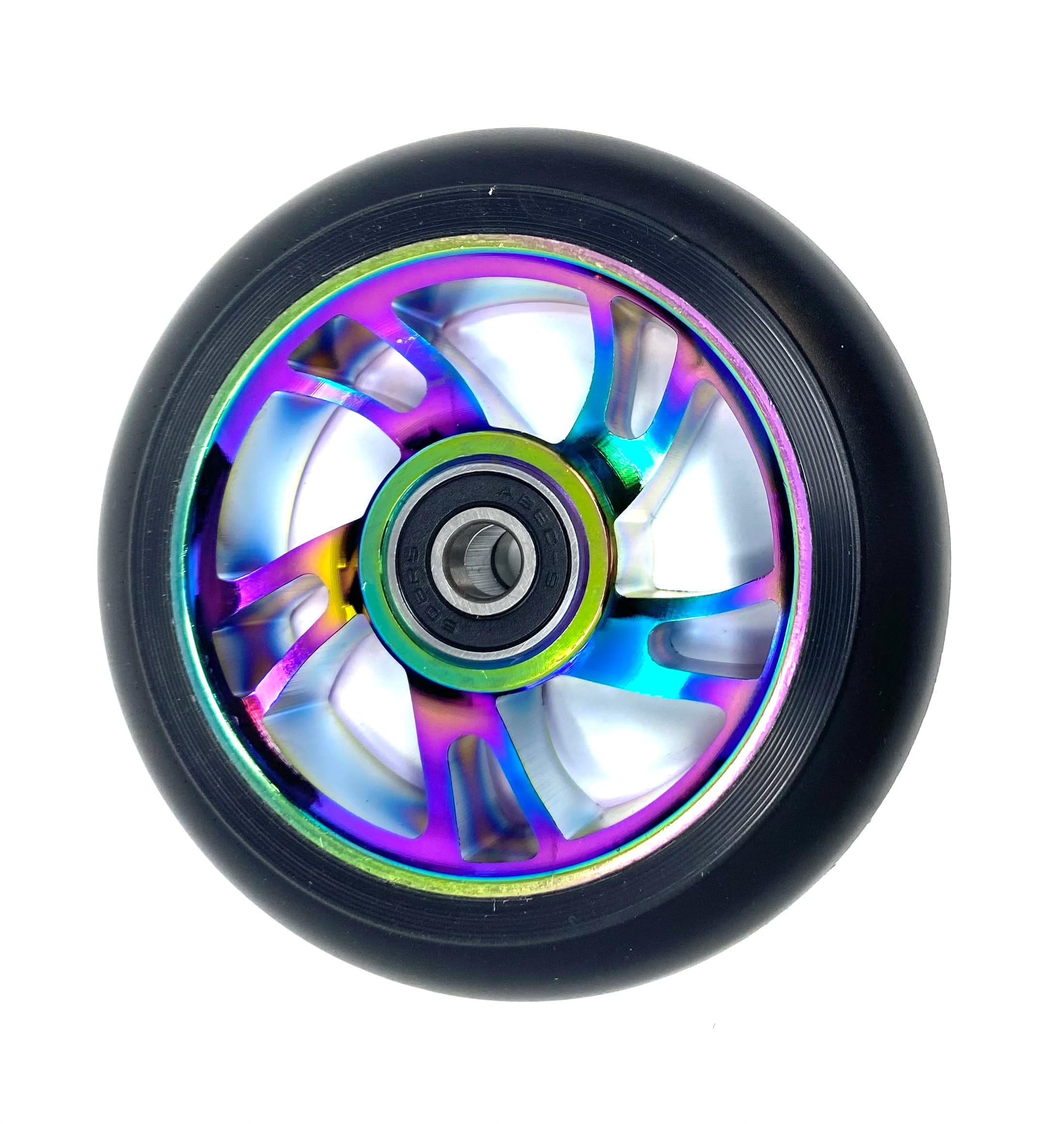 Team Dogz Pair Stunt Scooter Wheels 100mm Rainbow Neo Chrome Alloy Core Inc ABEC9 Bearings (2)