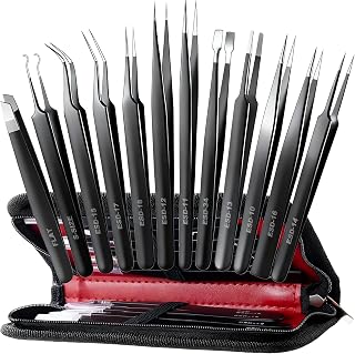 Antonki 12 Pack Precision Tweezers Set with Case - Electronics Repair, Crafts, Jewelry, Beauty, Soldering & More