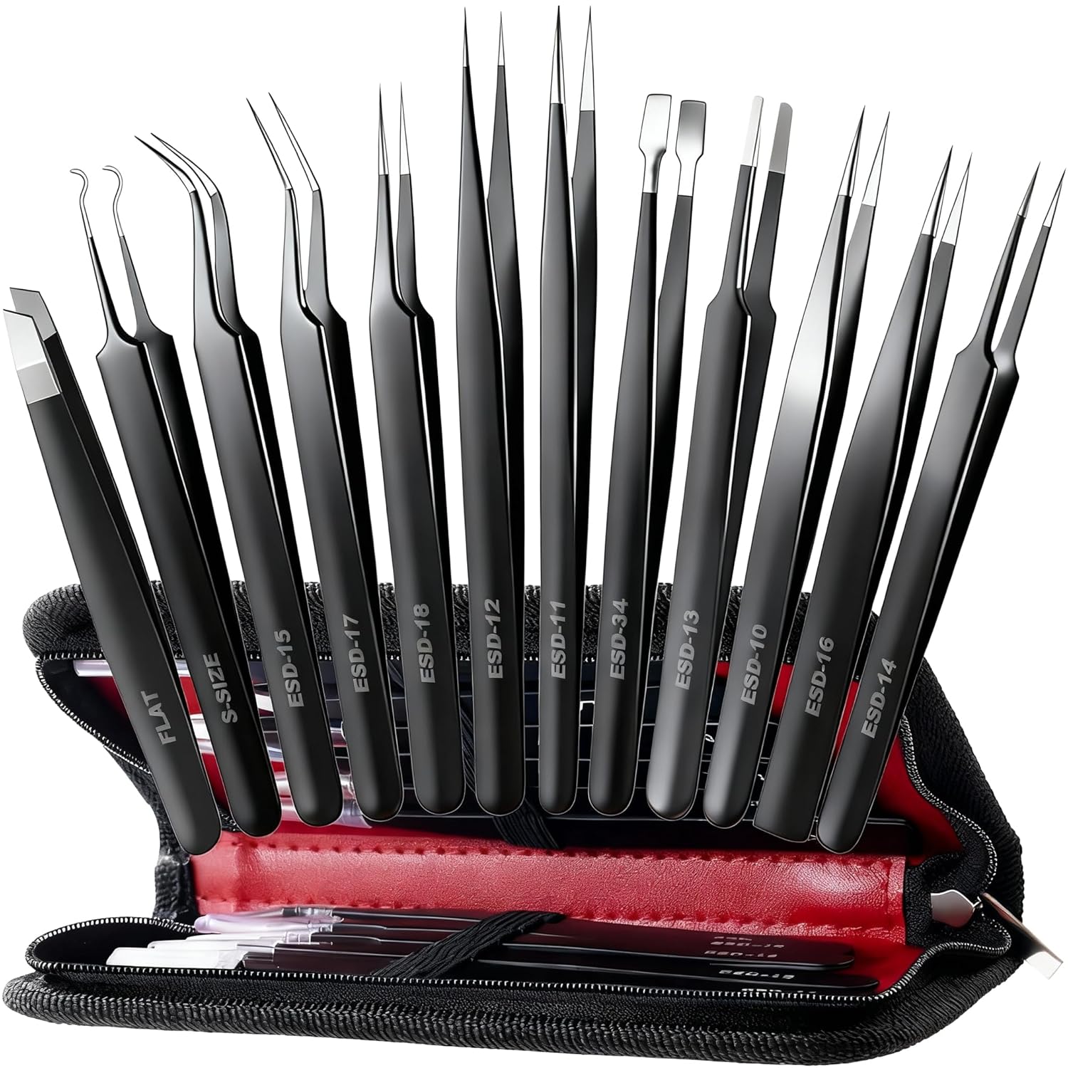 Antonki 12 Pack Precision Tweezers Set with Case - Electronics Repair, Crafts, Jewelry, Beauty, Soldering & More