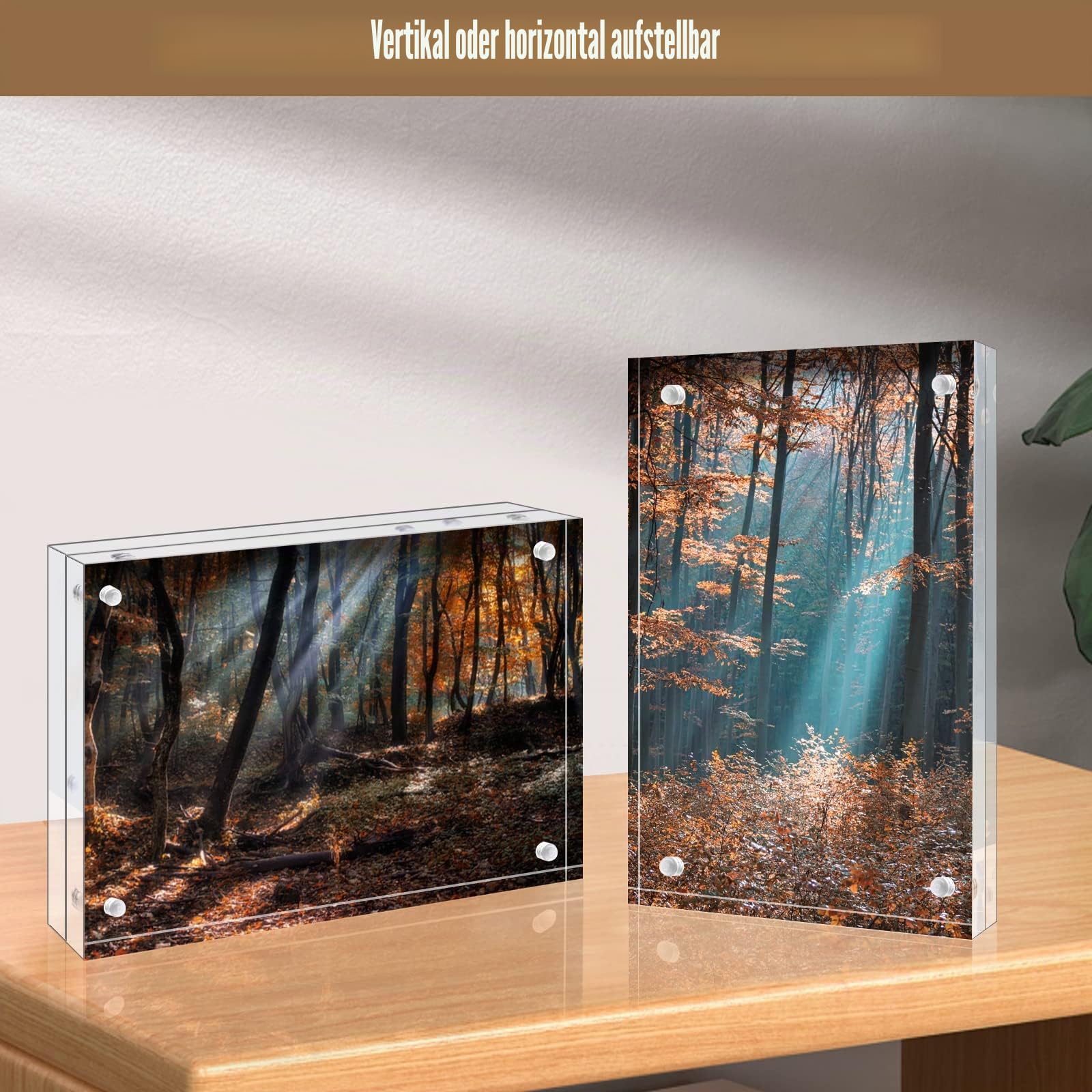 Egofine Magnetischer Bilderrahmen 15 x 20 cm Acrylrahmen 4 Packung, 20mm dicker rahmenlose klare schwebende Rahmen, Magnetischer doppelseitiger Fotorahmen, freistehender Desktop