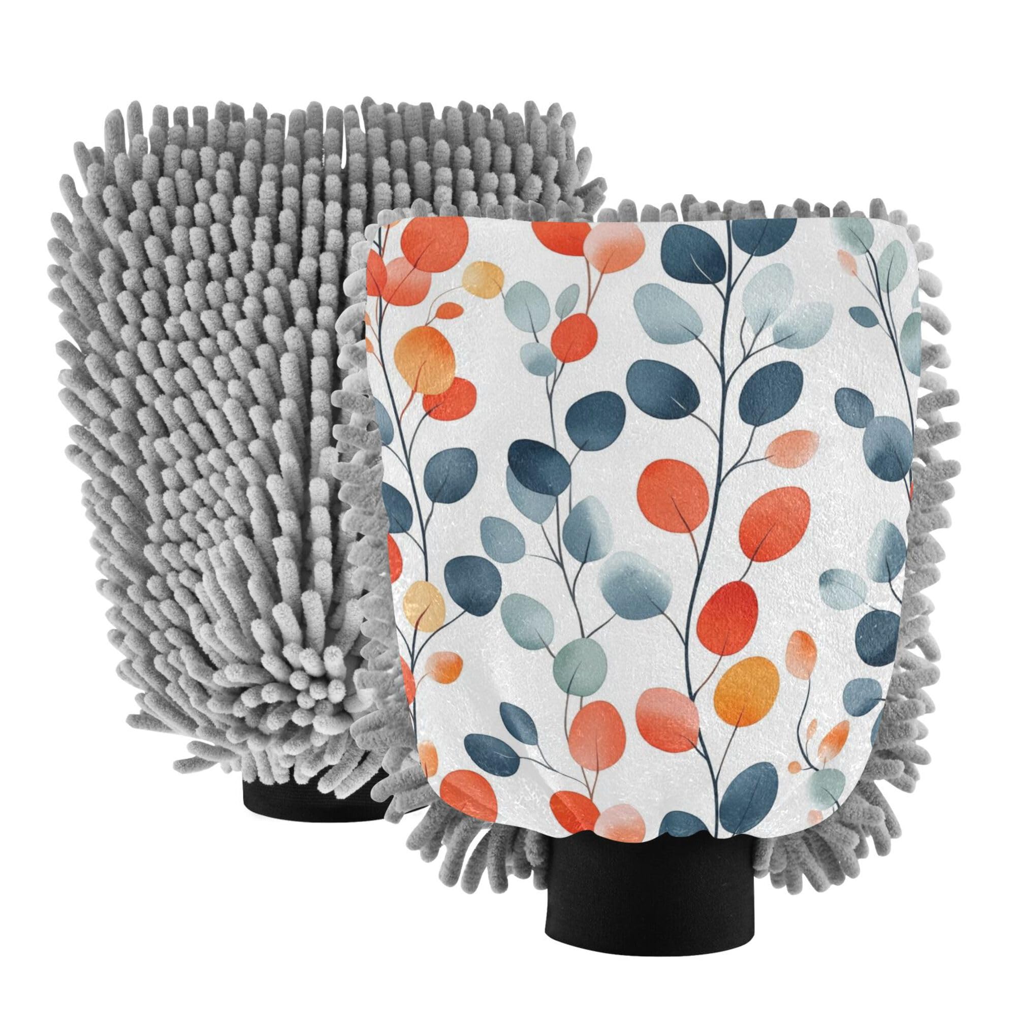 Aesthetics Eucalyptus Leaf Wash Mitten for Cars 11.8'' Car Washing Glove Scratch Free Clean Safe Mitt for Auto Supplies