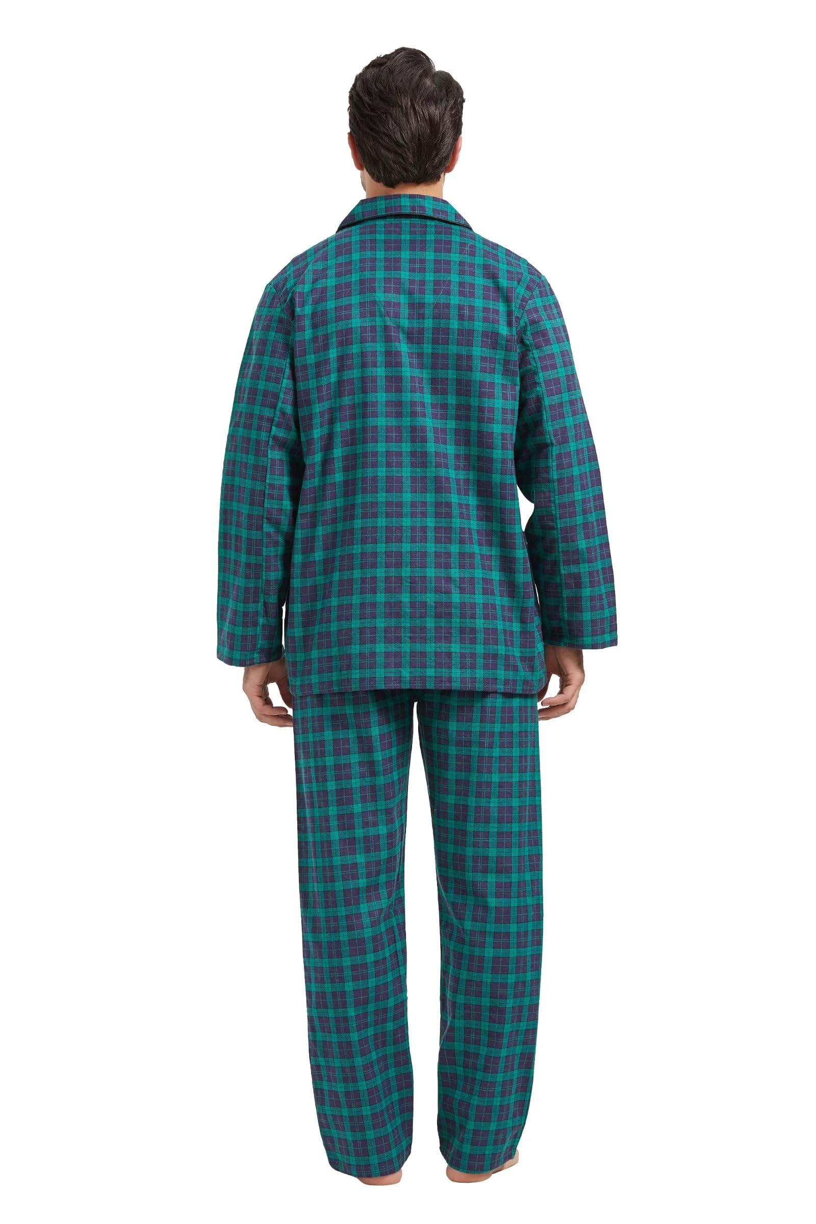 Amaxer Pigiama Cotone Uomo Lungo 100% Flanella Invernale Indumenti da Notte Top a Manica Lunga con Tasche Pantaloni con Coulisse
