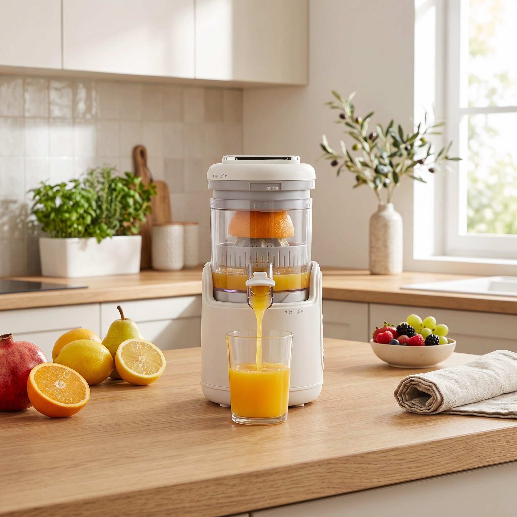 Máquina Exprimidor Eléctrico Recargable USB con Motor de 360 Grados, Exprimidor de Jugo, Compacto y Práctico, Caño a Prueba de Fugas, Materiales Seguros, Frutas Cítricas, Batería