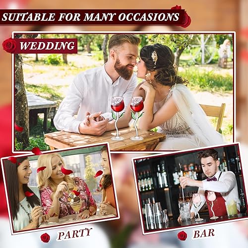 Miniatura 5 de Cunhill Paquete de 2 copas de vino rosa de 6 onzas, copas de vino tinto creativas, copas de vino de flores rosas, copas de jugo de cóctel para