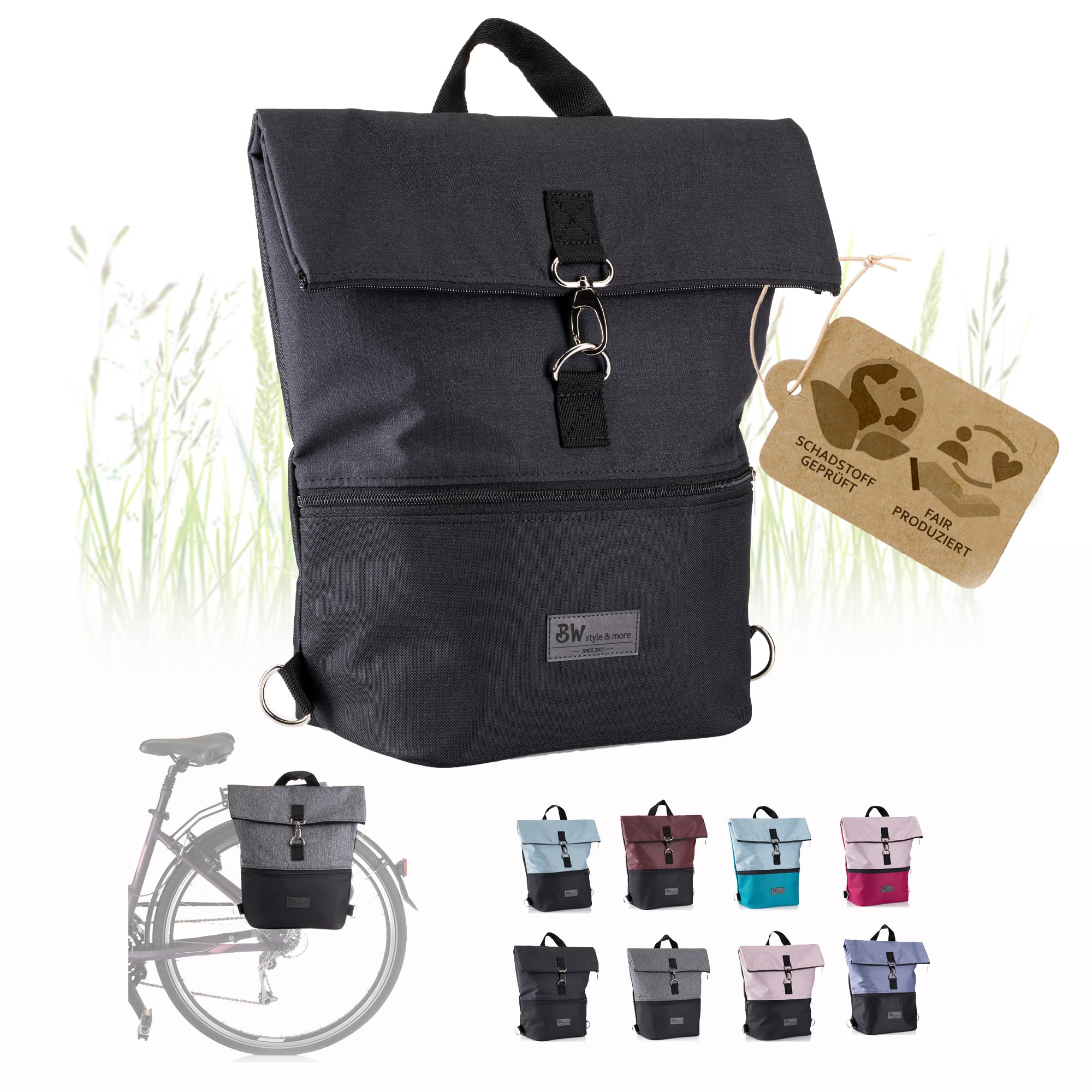 Borsa da bicicletta con funzione zaino, borsa portapacchi, colore nero e nero | Impermeabile e facile da fissare, 20 l, per lavoro, tempo libero e sport, per bicicletta ed e-bike