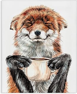 Stupell Industries 'Happy Fox with Coffee', Canvas Art, 16 x 20 Inches, Easy to Hang and Sturdy, Made in USA, by Holly Simental