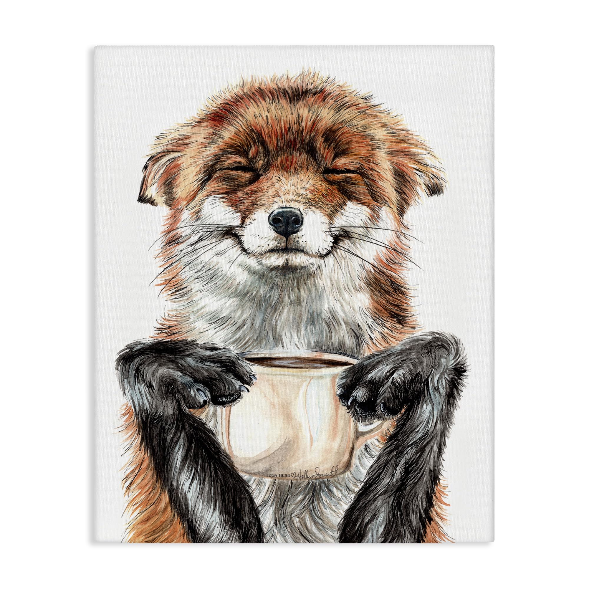 Fox Hill Farms アートプリント 額装品 Amazon.com: Stupell Industries 'Happy Fox with Coffee', Canvas Art