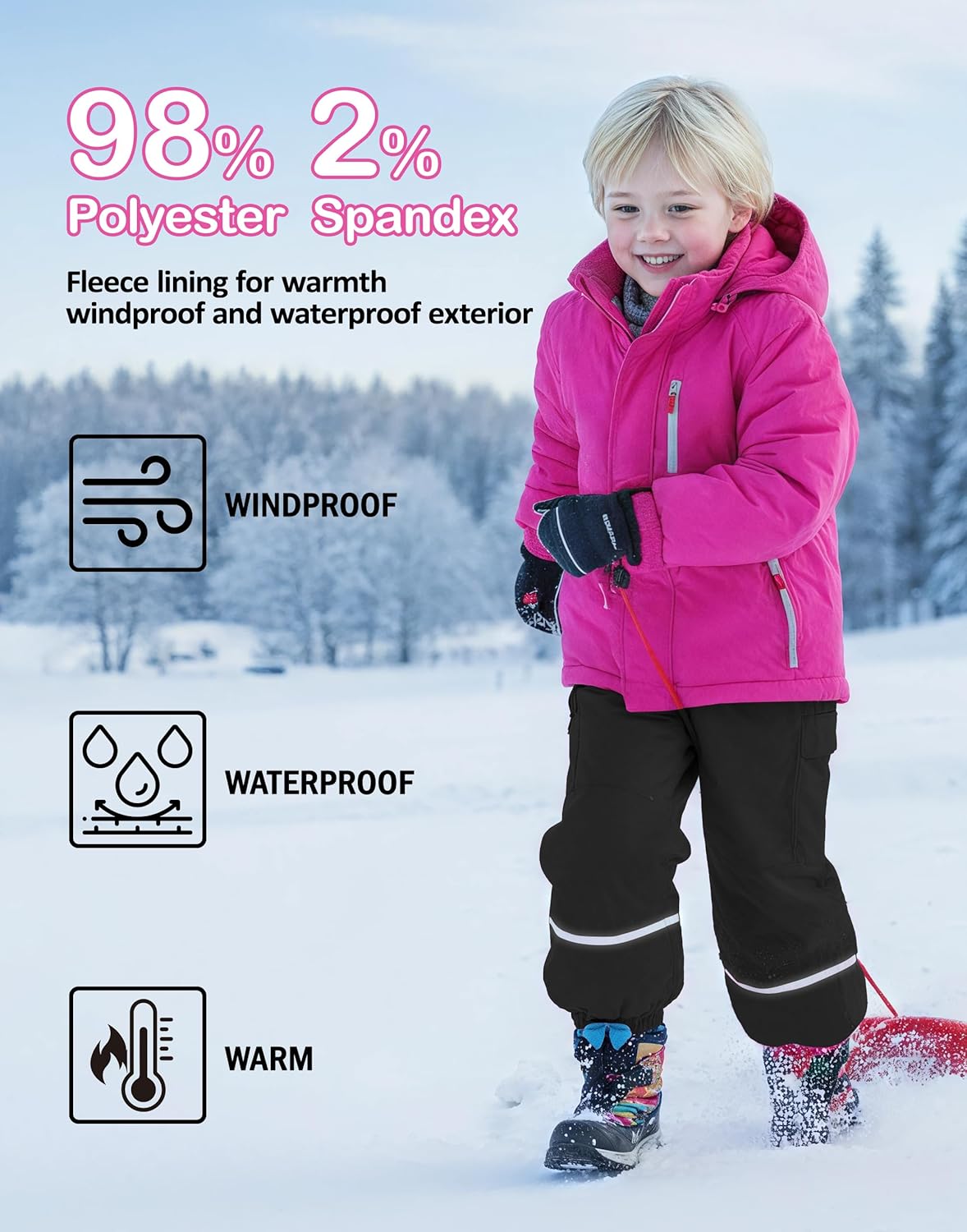2T/3T/4T/5T Toddler Boys Snow Pants - Kids Girls Fleece Lined Waterproof Winter Warm Ski Rain Pants with Cargo Pockrts - Image 5