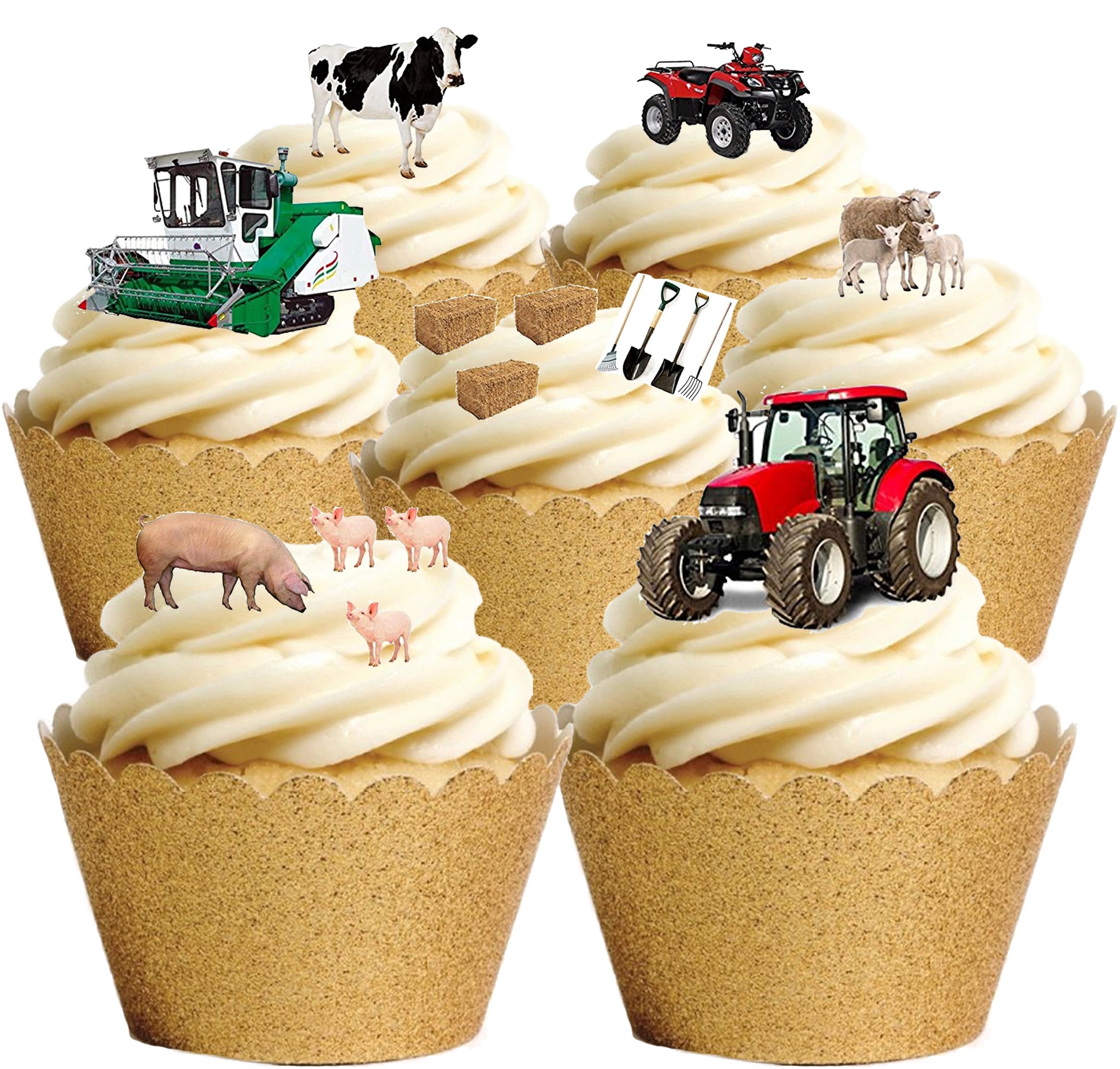 Top That Multicoloured 30 Stand Up Premium Edible Wafer Paper Farm Farmyard Tractors, Diggers, Animals & Equipment Cake Toppers Decorations