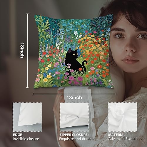 Miniatura 6 de Fundas de almohada florales negras con gatos de Fuasei de 18x18, regalos para amantes de gatos, regalos para abuela y mamá de gato, almohadas