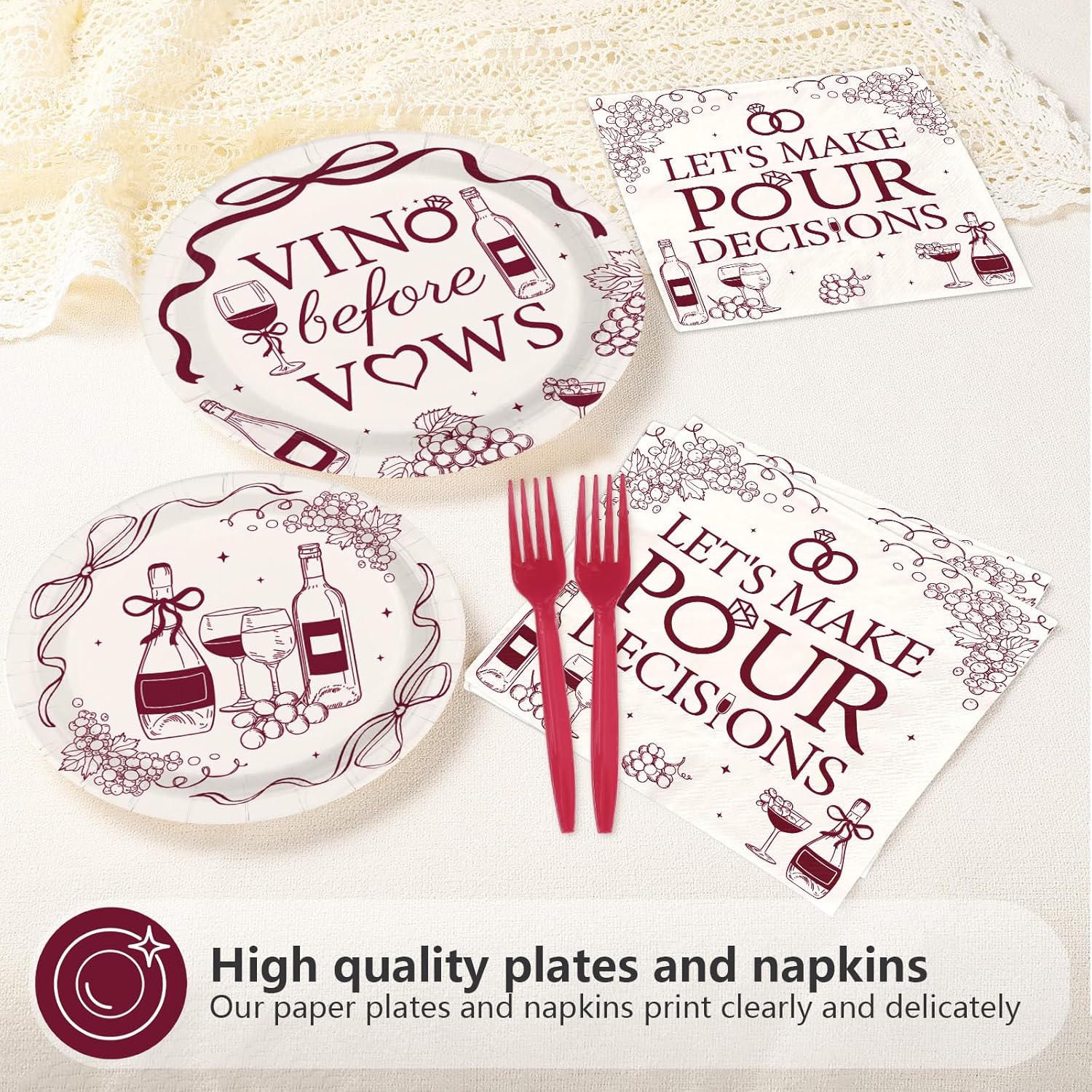 96 Pcs Vino Before Vows Bachelorette Party Decorations Vino Before Vows Plates and Napkins Let's Make Pour Decisions Tableware Set for Bridal Shower Bachelorette Party Supplies, Serves 24