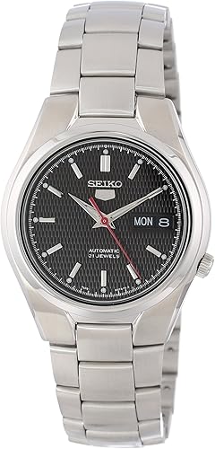 Seiko SNK607 Seiko 5 Reloj de pulsera automático de acero inoxidable con esfera negra para hombre, NegroEsqueleto, Reloj automático