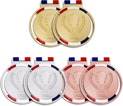 6PCS Gold Silver Bronze Award Medals with Ribbon, 3 Winner Awards Olympic Style Medal for Kids School Sports Meeting Sports Events or Celebration Souvenir
