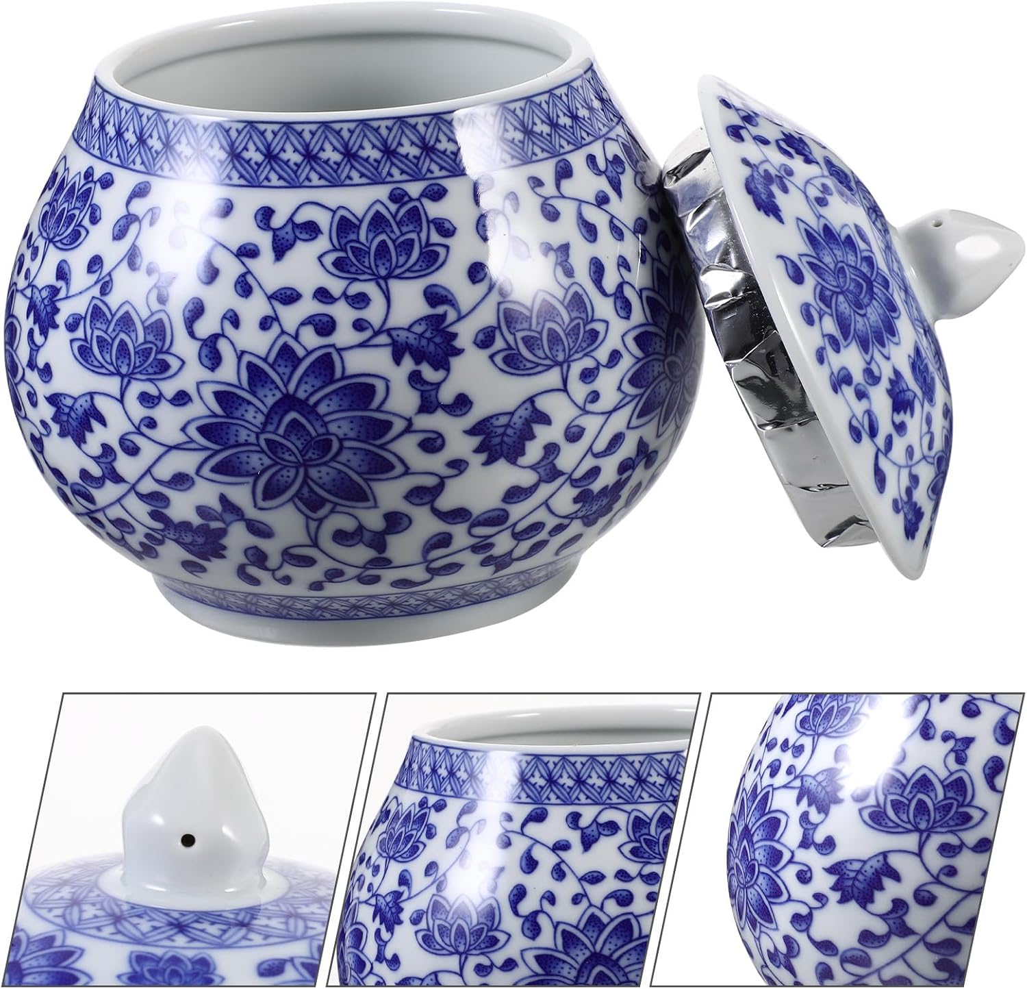 Antique Blue and White Porcelain Tea Storage Canister with Sealed Lid, Traditional Chinese Ceramic Food Jar for Kitchen and Dining Table, Multi-function Storage Container for Loose