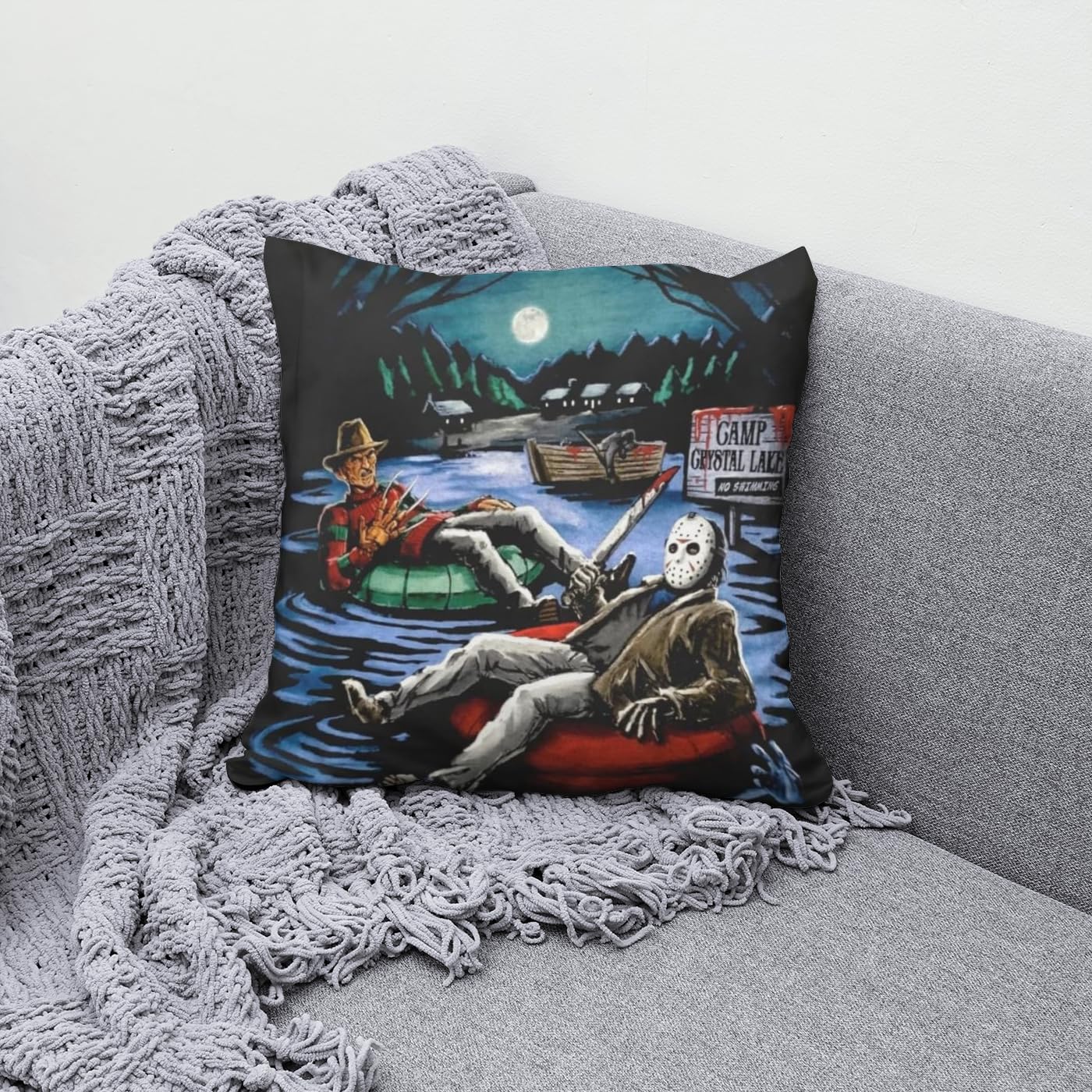 Jason Voorhees Freddy Krueger Venerdì 13 Halloween Horror Federa per cuscino | Idea regalo unica decorazione per la casa | 45 x 45 cm 45,7 x 45,7 cm | Freddy vs Jason