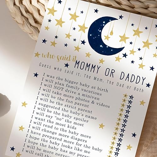 Miniatura 3 de Paper Clever Party Twinkle Little Star - Juegos de baby shower para niños, 25 tarjetas de juego de Adivina quién mamá o papá, divertidas actividades