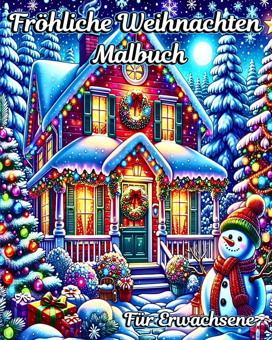 Fröhliche Weihnachten Malbuch für Erwachsene: Schöne Urlaubsszenen mit Wintermotiven zum Entspannen und Stressabbau