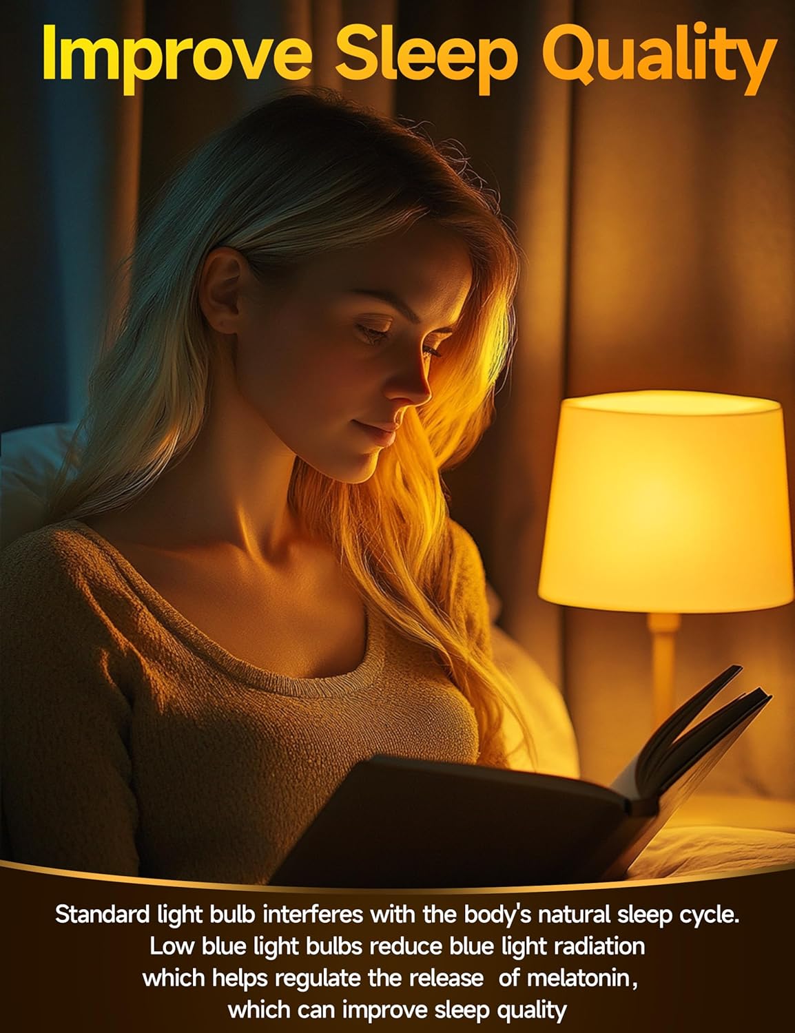 UNILAMP Amber Sleep Light Bulbs, Blue Lights Blocking, 1900K Warm Light Bulb, A19 9W (60W Equivalent) Dim Light Bulbs for Lamp, Bedroom, Nursery, Sleep Therapy, 2 Pack