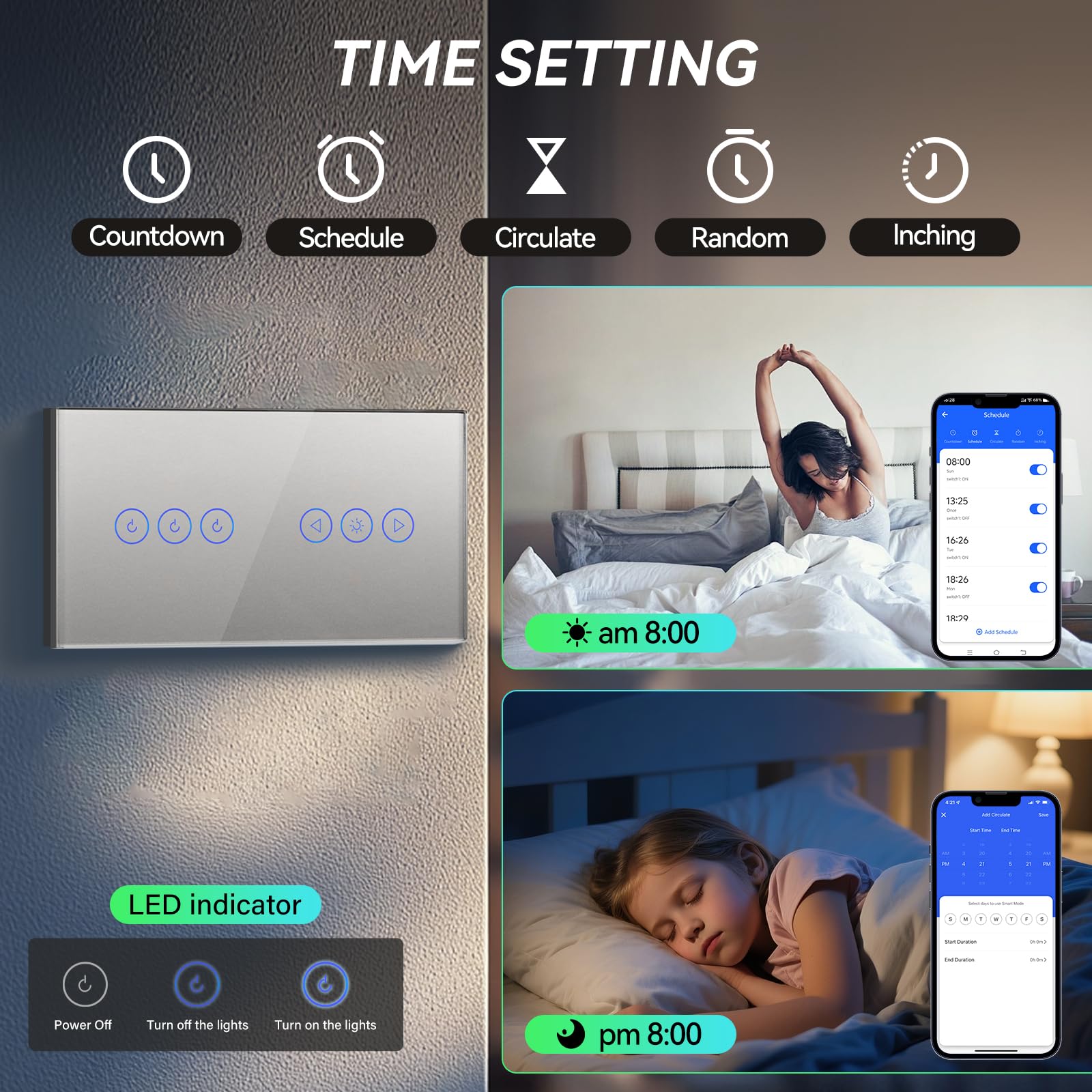 BSEED Interruttore WIFI Tattile e Interruttore Dimmer WIFI Alexa 3 Gang 1 Via Interruttore Smart Compatibile con Google Home, Interruttore a Parete Grigio(Richiesto la Linea Neutra)