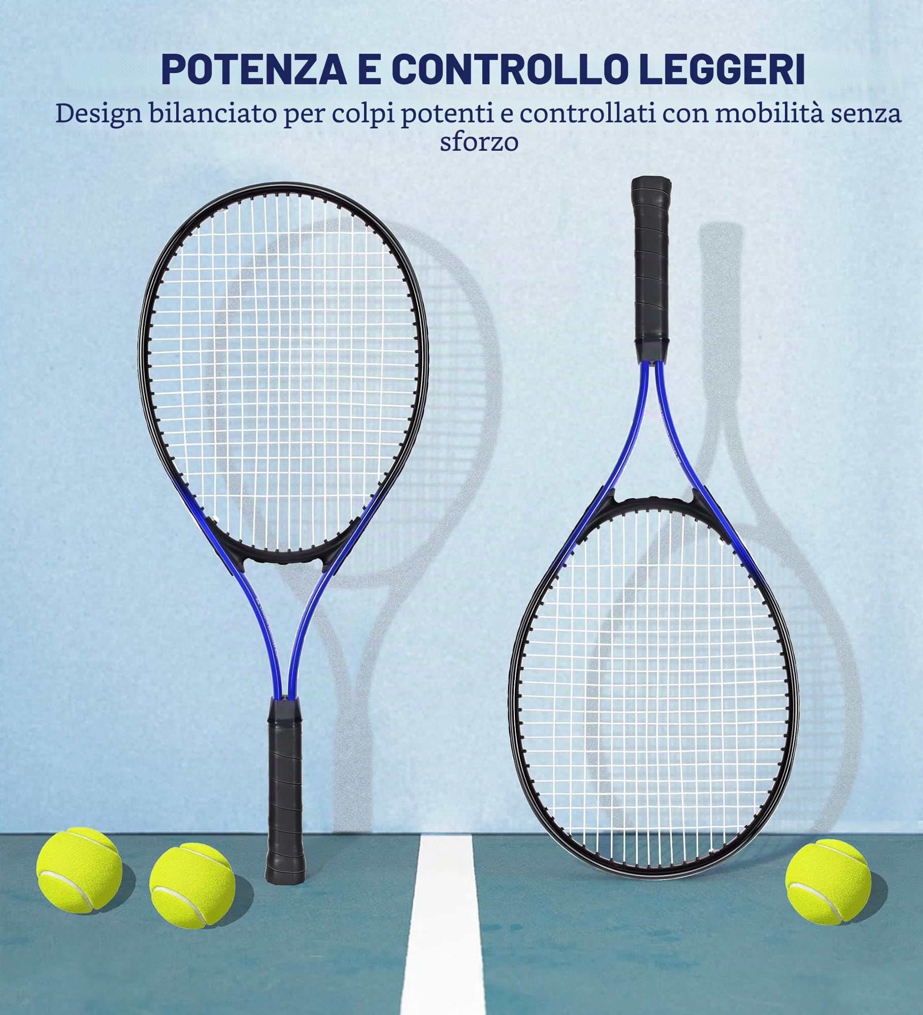 Set di 2 racchette da tennis da 68,6 cm, per principianti, 68,6 cm, per sport ricreativi all'aperto