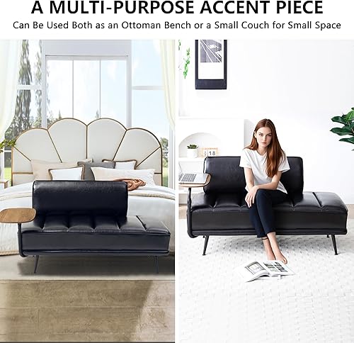 Miniatura 5 de Aoowow Banco otomano de piel sintética para dormitorio, pie de cama, canal, rectangular, de piel sintética, banco otomano de 53.2 pulgadas de largo