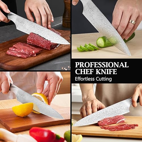 Miniatura 6 de Cuchillo de chef de 8 pulgadas, cuchillo de cocina con afilador y protector de dedos, juego de cuchillos de chef afilados de acero profesional con