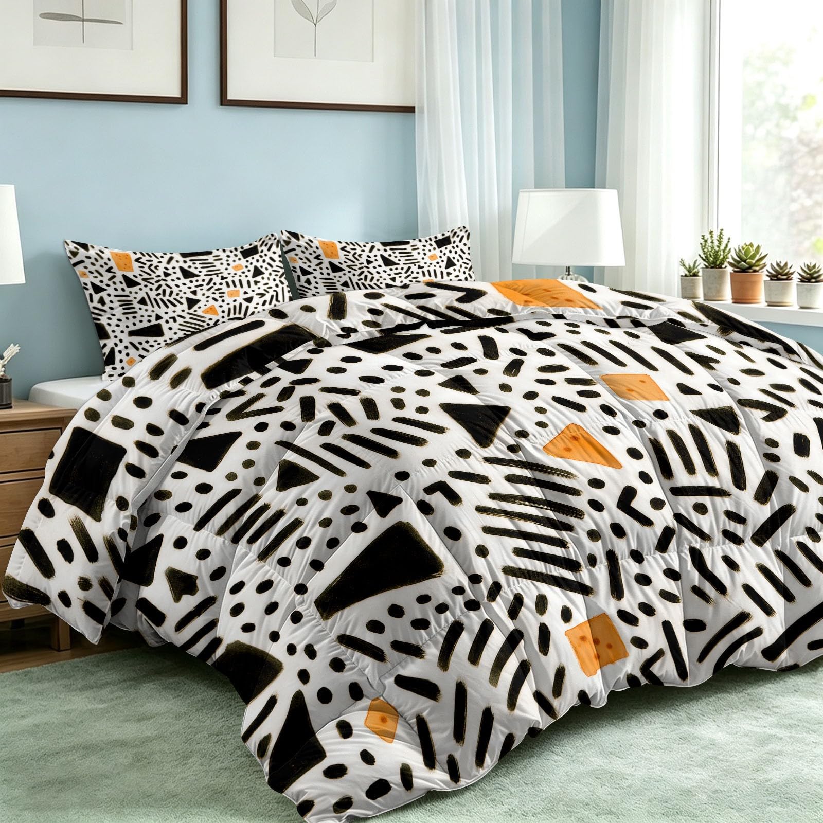 Générique Trapunta senza copripiumino Childlike Graffiti 200 x 200 cm Abstract Geometric Trapuntato Trapuntato Estivo con 2 Federe Cuscino Bianco Set da Letto Matrimoniale Reversibile Morbido Lavabile