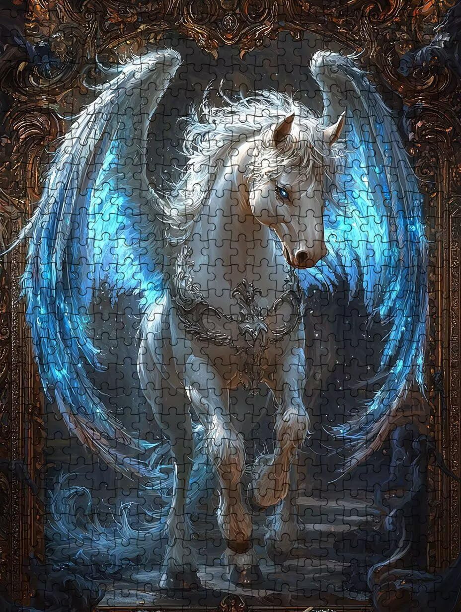 Puzzle 6000 sztuk, biały koń niebieskie puzzle dla dorosłych 6000, drewniane puzzle, klasyczne gry edukacyjne, niemożliwe wyzwanie, rodzina gier, kreatywny prezent DX0YL1-31