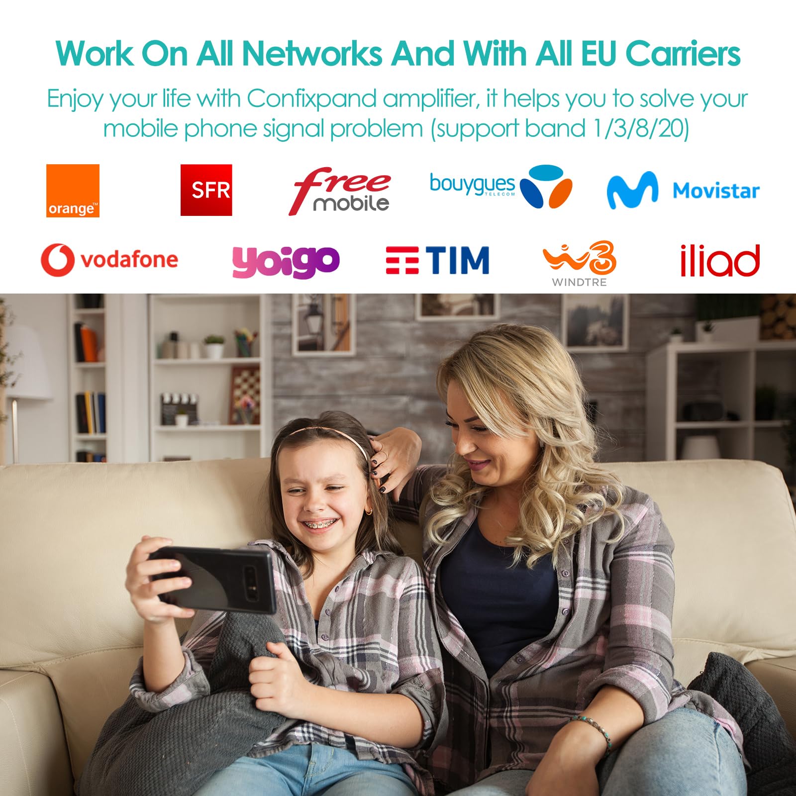 Amplificateur de signal mobile pour la maison et le bureau, amplificateur 4G 3G 2G LTE jusqu'à 150 mètres carrés, répéteur de signal mobile pour tous les opérateurs - supporte Free Orange SFR Bouygues
