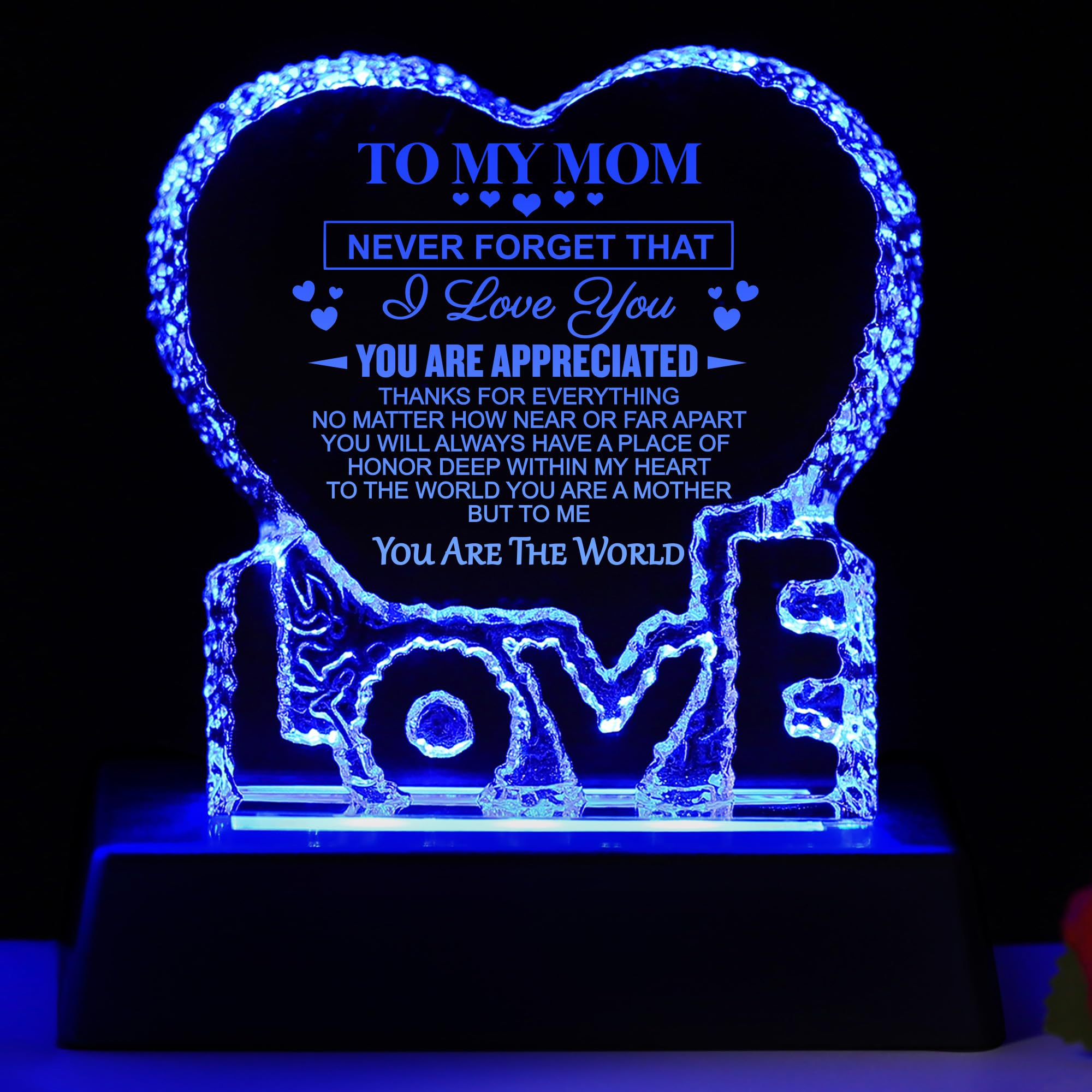 ZHSHWAT Mothers Birthday Day Gifts for Mom,Heart-Shaped Crystal Multicolor Nightlight Gifts for Mom from Son Daughter for Christmas Anniversary