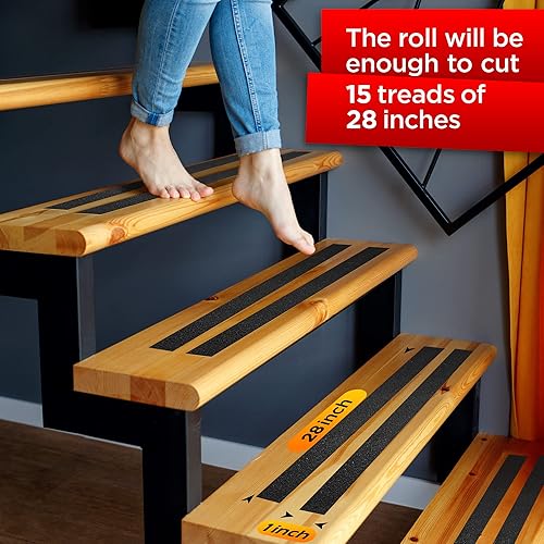 Miniatura 3 de Cinta de agarre  Cinta antideslizante resistente para escaleras, exteriores e interiores, impermeable, 1 pulgada x 35 pies, con cinta de goma,