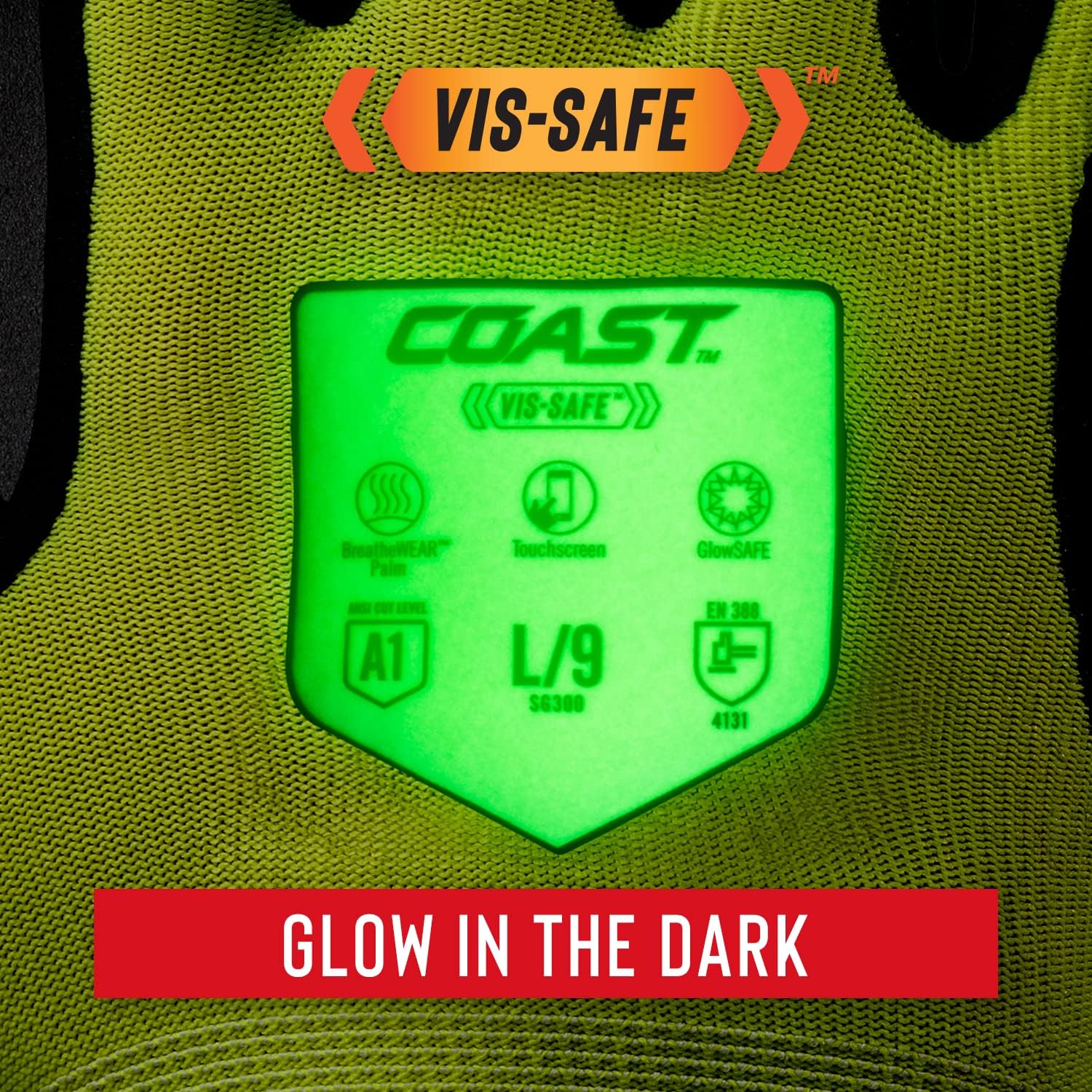 Coast SG300 High Visibility Glow Nitrile Safety Gloves, ANSI Cut Level A1, Touchscreen Compatible, Breathable, Yellow, Extra-Large (Pack of 2)