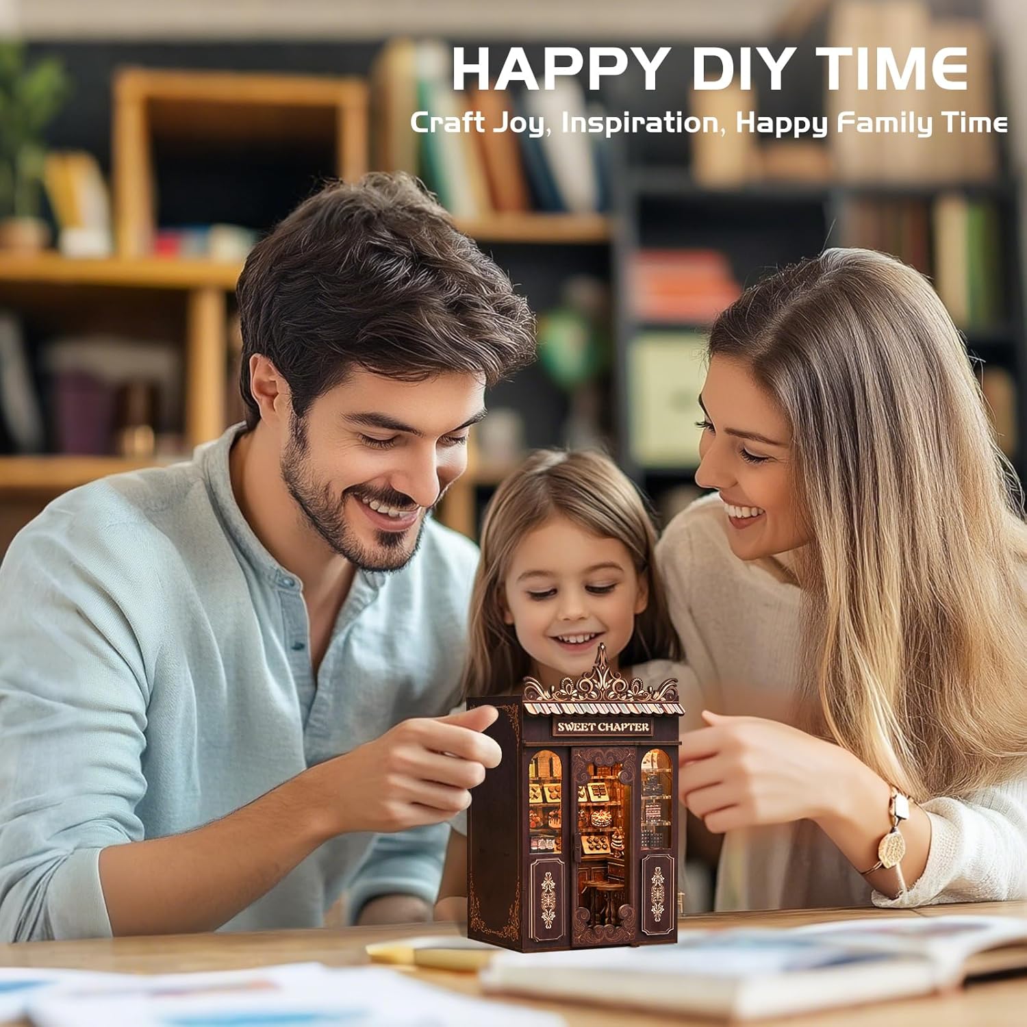DIY Miniature House Kit, Mini House Building Kit, DIY Book Nook Kit, Tiny Model House for Adults to Build, Beginner 3D Wooden Book Nook, for Family Friends (Sweet Chapter)