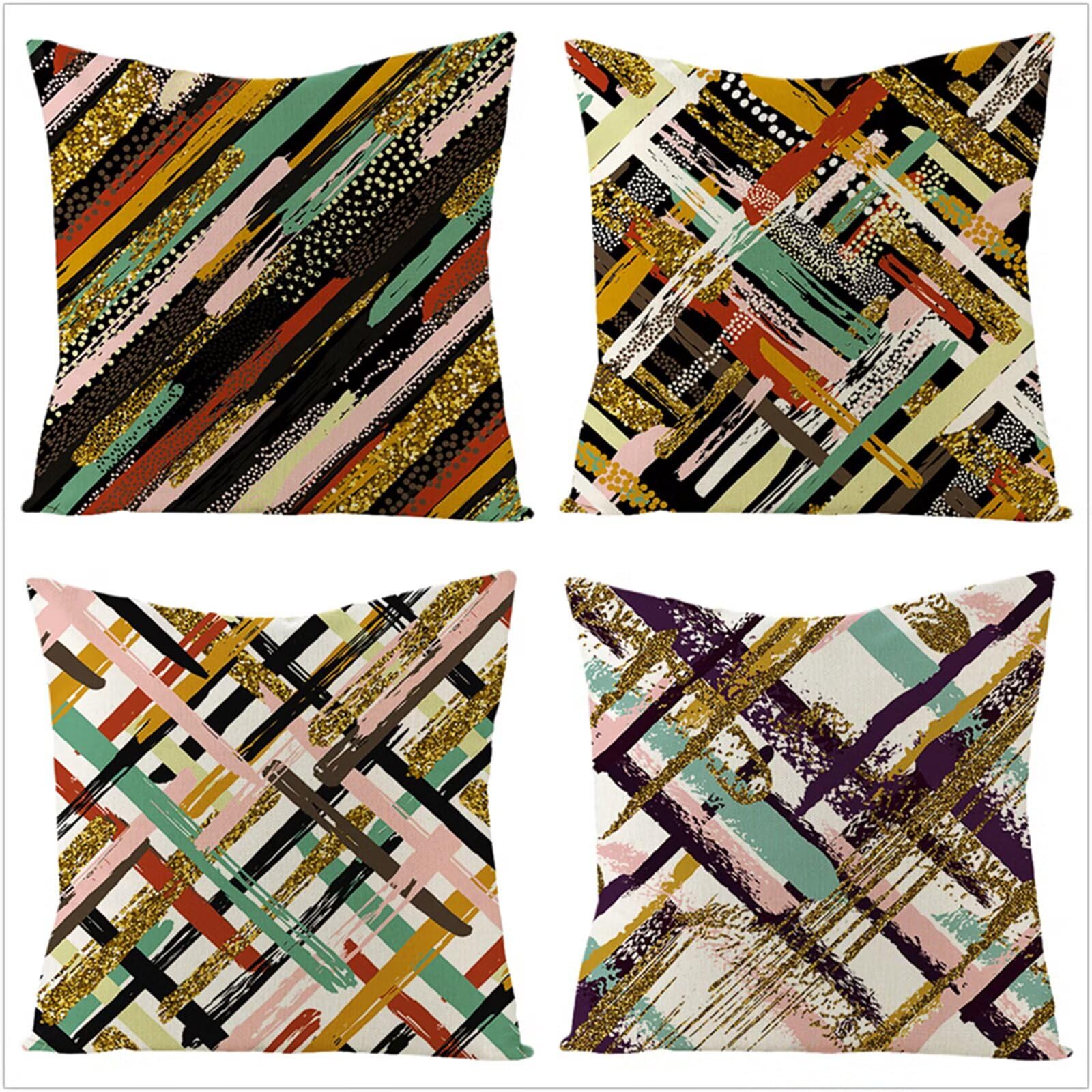Fundas Cojines 65x65cm,Funda Cojin Modernas Juego de 4 Funda de Almohada Elegantes Decorativa para Sofá Coche Cama Sillas Líneas Geométricas