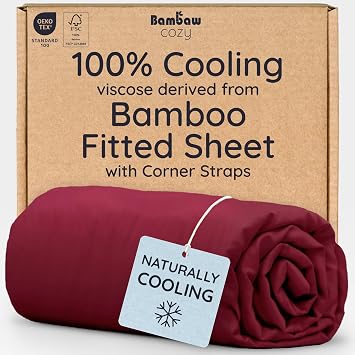 Bambaw 100% Viscose Derived from Bamboo Fitted Sheet Twin Size, Cooling Fitted Sheet Twin Size, 15 Deep Pocket Twin Size Fitted Sheets Only, Breathable & Soft Fitted Sheet Only Burgundy