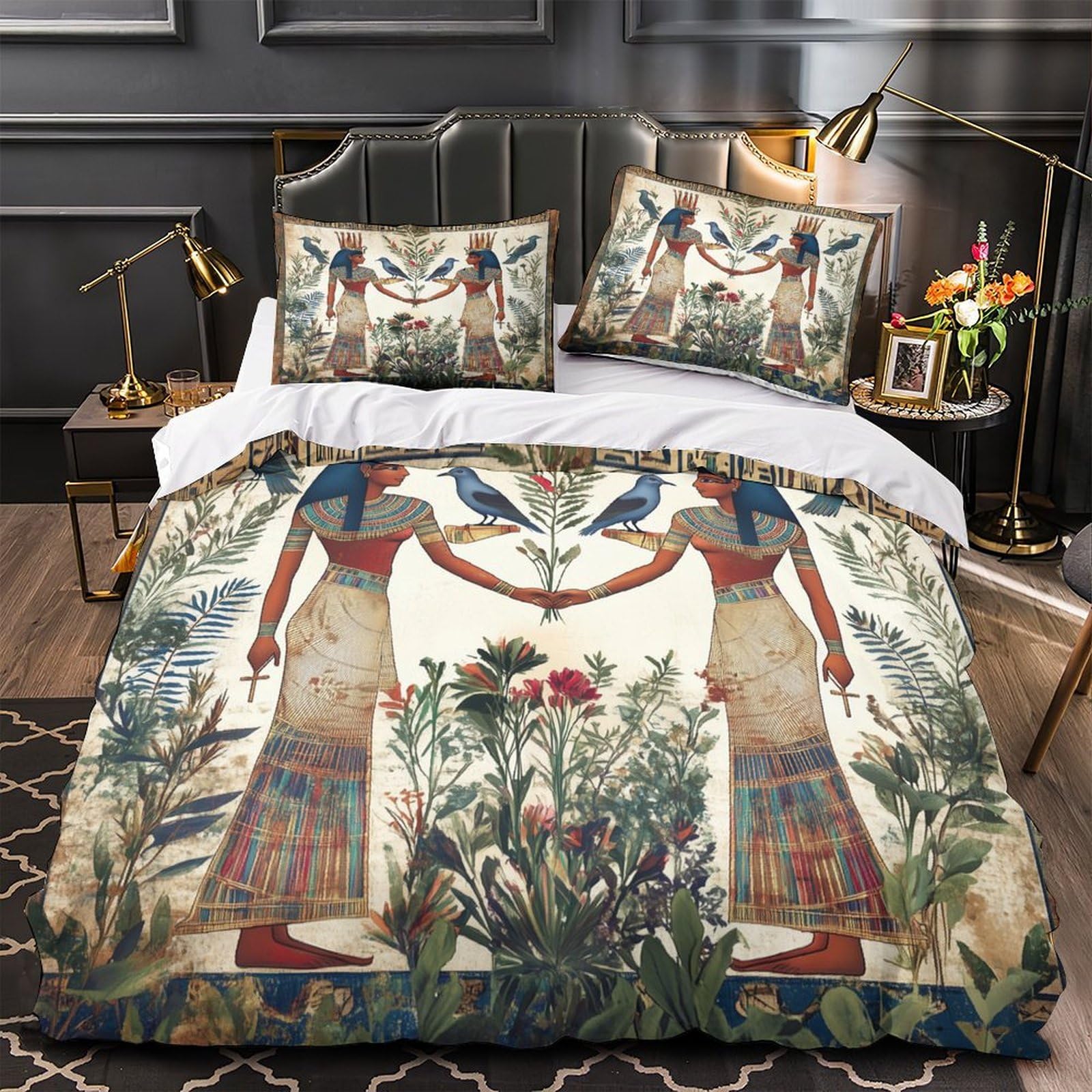 Housses de couette Égypte antique en microfibre 135x200 pour lit single