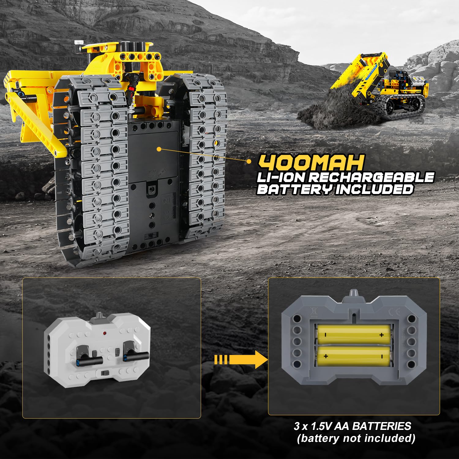 PLAXSOON Technik Ferngesteuertes Baufahrzeug Bauspielzeug für Jungen ab 8+ | 3-in-1 RC STEM Bulldozer Kipplaster Klemmbausteine mit Wiederaufladbare Akku, Weihnachten Geschenk für Kinder(452 Stück)