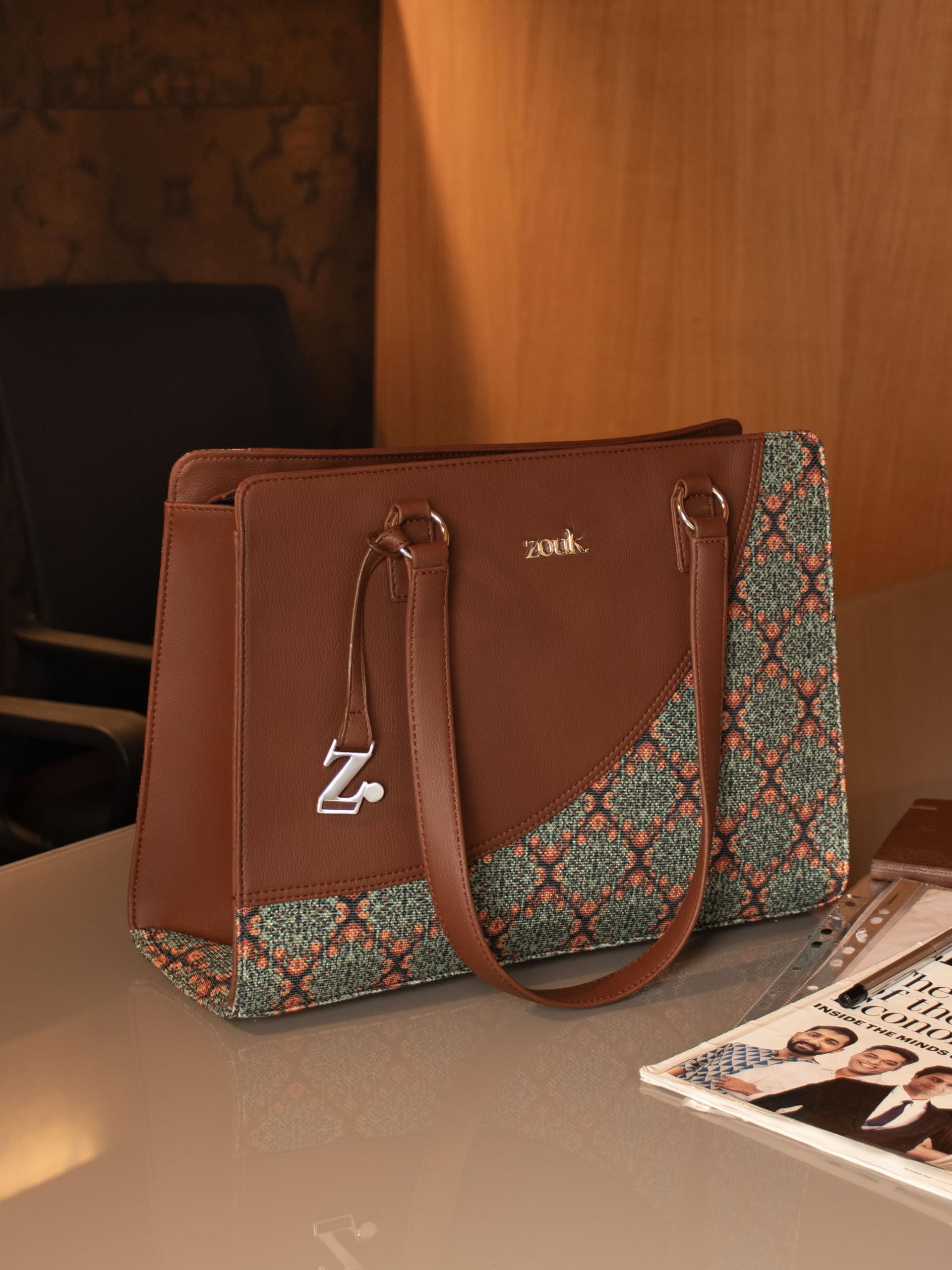 ZOUK Office Essential Bag | Jute | Vegan Leather Handcrafted Tote Bag With Double Handle Shoulder Strap | Kolkata Nouveau 1