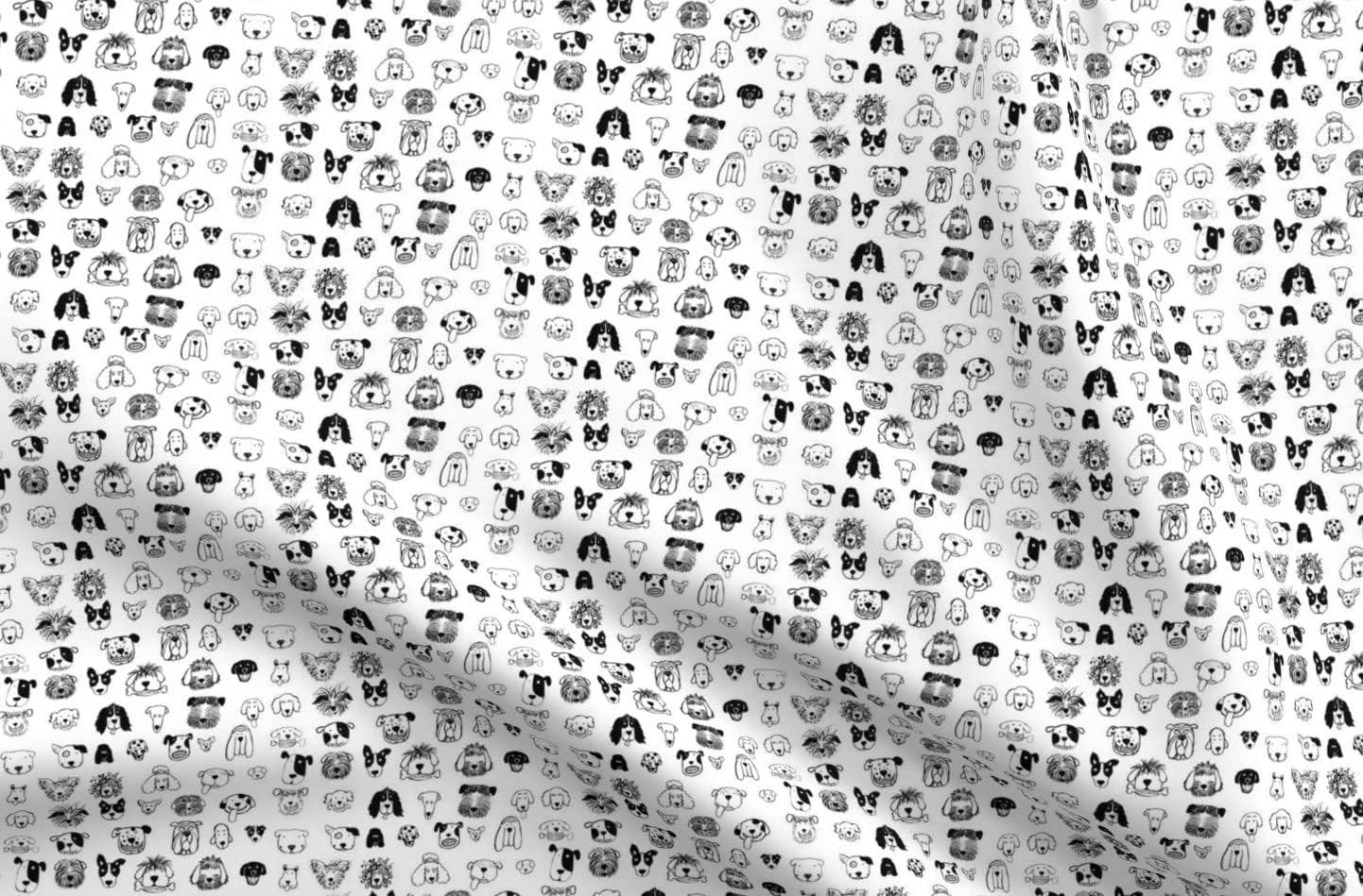 Spoonflower Fabric - Black White Dogs Dog Print Happy Printed on Organic Cotton Sateen Fabric by The Yard - Sewing Quilting Apparel Home Decor