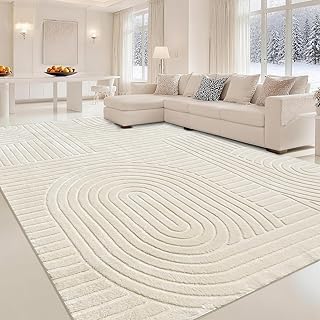 Beige Solid Area Rug 8x10 – Large Washable Soft Indoor Rugs for Living R...