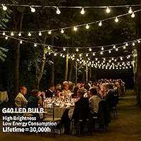 Vista 4 de Guirnalda de luces LED para exteriores de 40 pies, impermeable, G40, luces LED para exteriores para patio con 27 bombillas Edison vintage