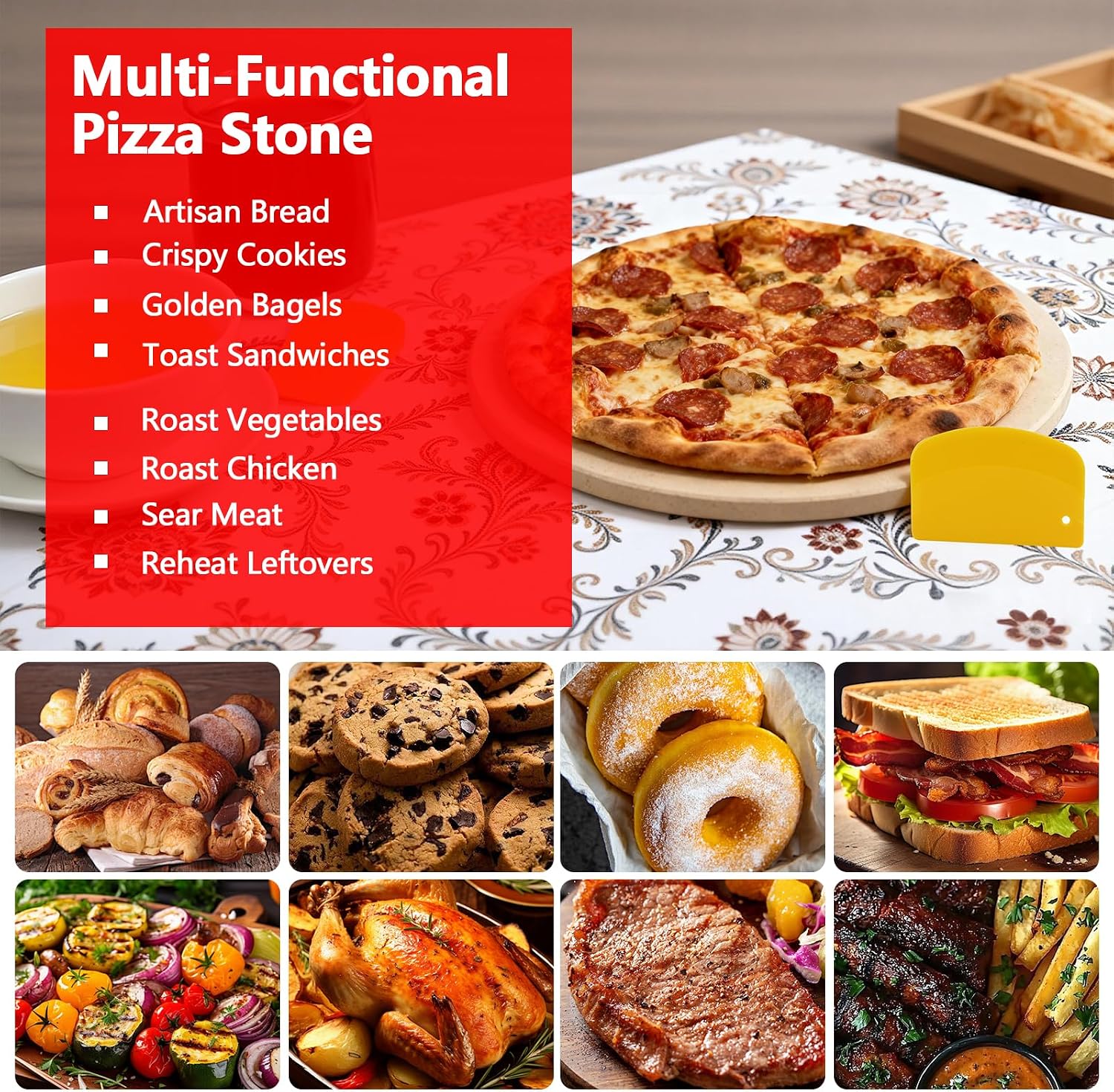 13 Inch Pizza Stone for Oven & Grill, Round Baking Stone for Crispy Crust Pizza, Bread & Baking, Durable Heat Resistant Pizza Stone, Even Heat Distribution for Homemade Pizza