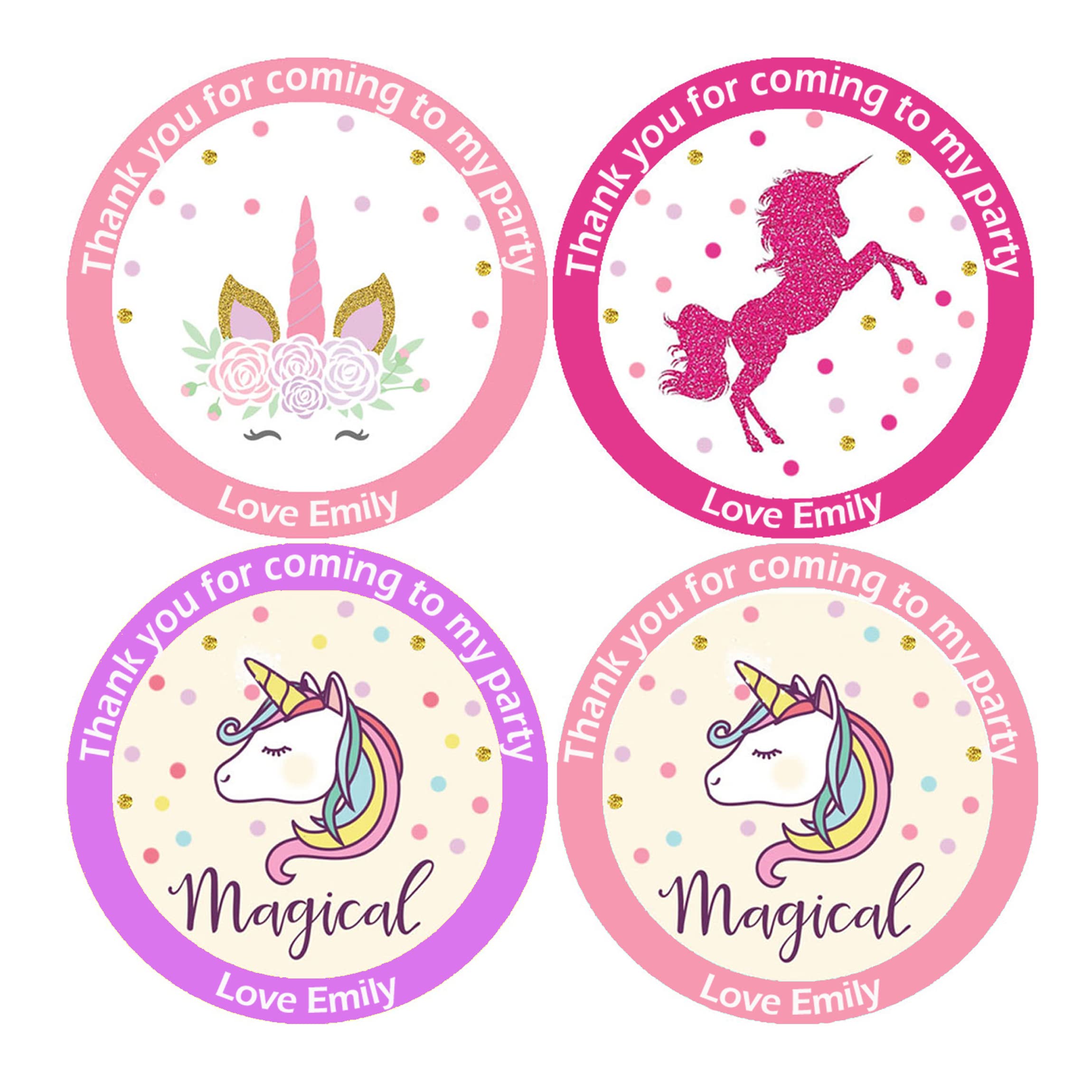 Treasured Forever 24 X Personalised Unicorn Mixed Birthday Stickers For Party Thank You Sweet Cone Bags (Unicorn Mixed)