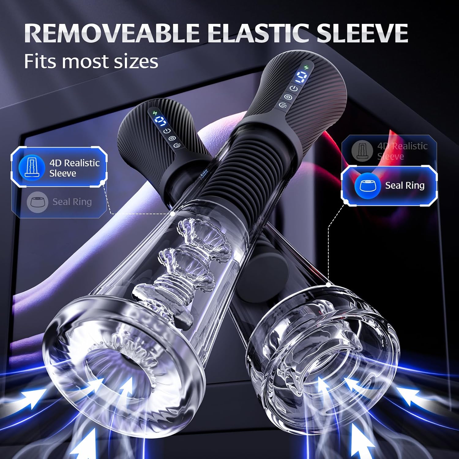 Male Masturbator Penis Pump - Transparent Visual Male Sex Toys for Men, APP Control Vibrating Spring & Power Suction with 2 Replaceable Sleeves & 6 Penis Rings for Masturbation Glans Trainer