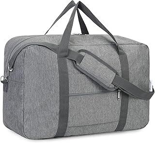 For Spirit Airlines Personal Item Bag 18x14x8 Foldable Travel Duffel Bag Tote Duffle Carry on Luggage for Women and Men 30L (Grey (With Shoulder Strap))